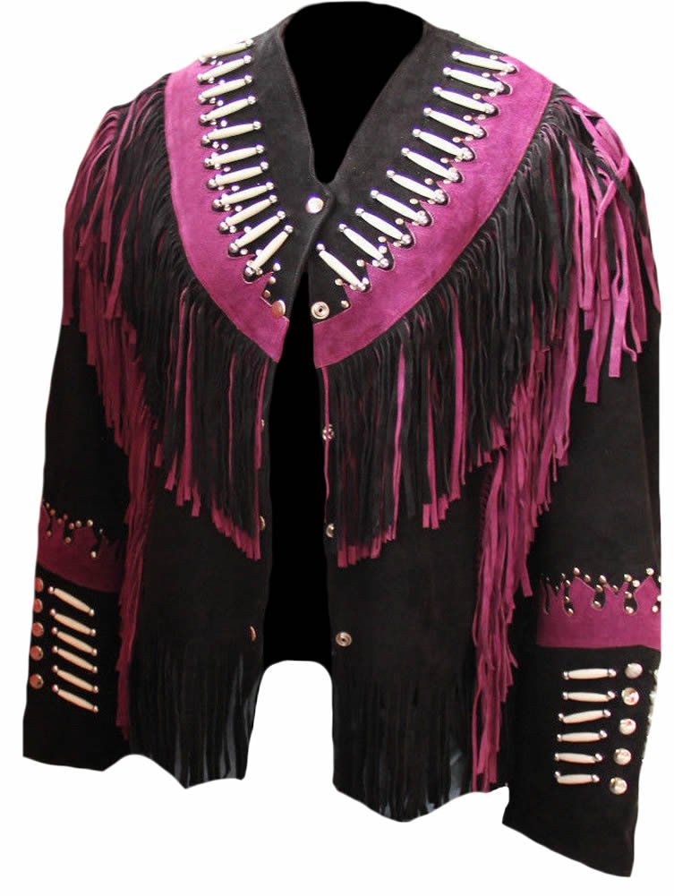 Classyak Women's Western Fringed Beaded Suede Jacket with Bone Accents - Perfect for Cowgirl Fashion, Rodeo Events & Boho Chic Outfits