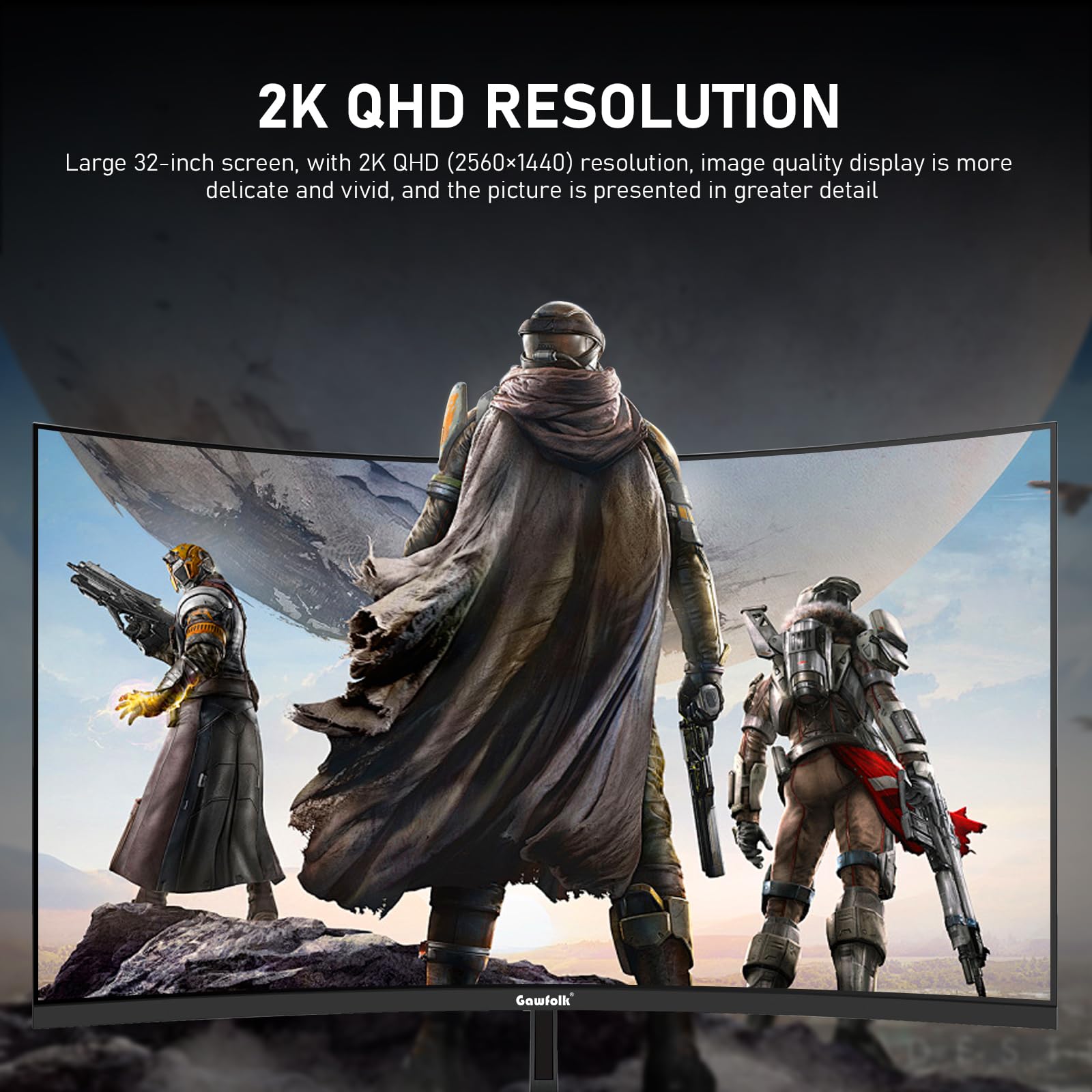 Gawfolk 32-inch 2K WQHD (2560×1440) 165Hz Curved Gaming Monitor - 1ms Response, AMD FreeSync, 100% sRGB, 178° Viewing Angle, HDMI/DisplayPort, VESA Mount - Perfect for PC Gaming, Esports & Home Office Setup - Black