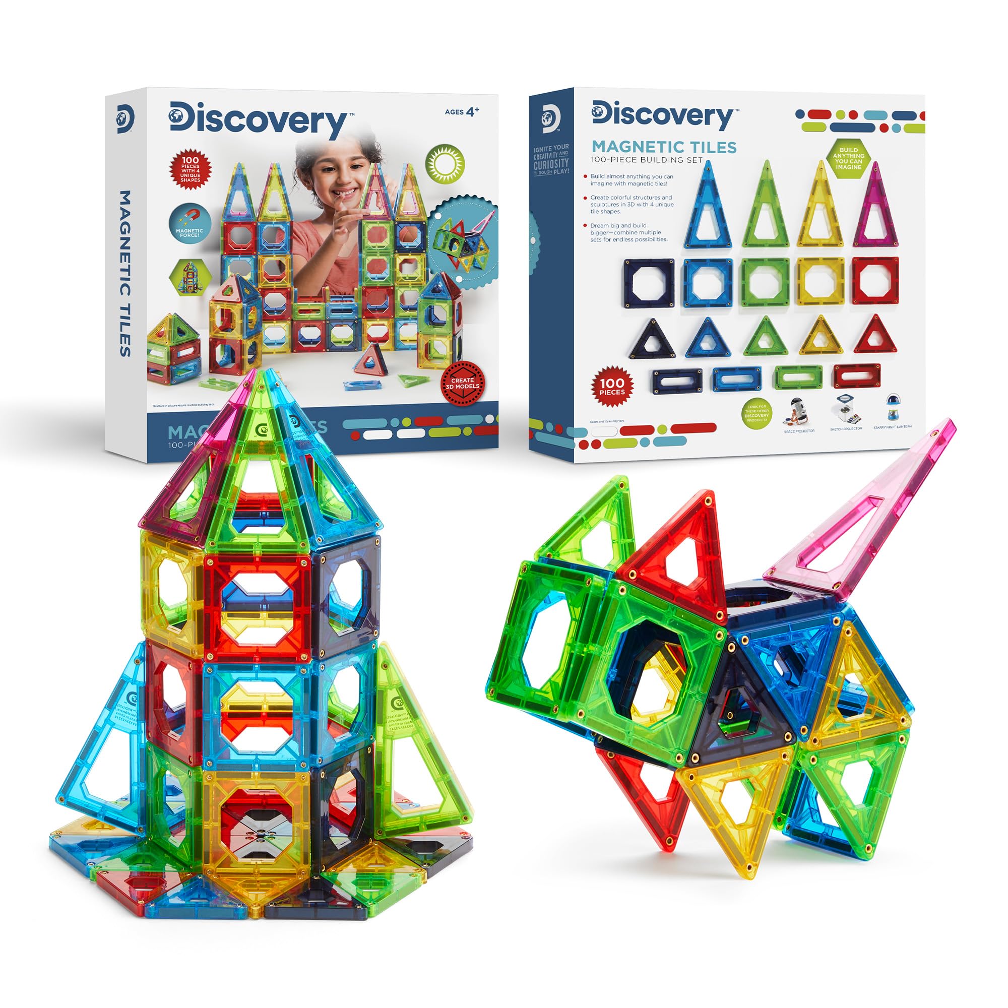 Discovery 100-Piece 3D Magnetic Tiles - STEM Building Blocks for Kids | Safe Educational Toy for Preschool Learning & Creative Play