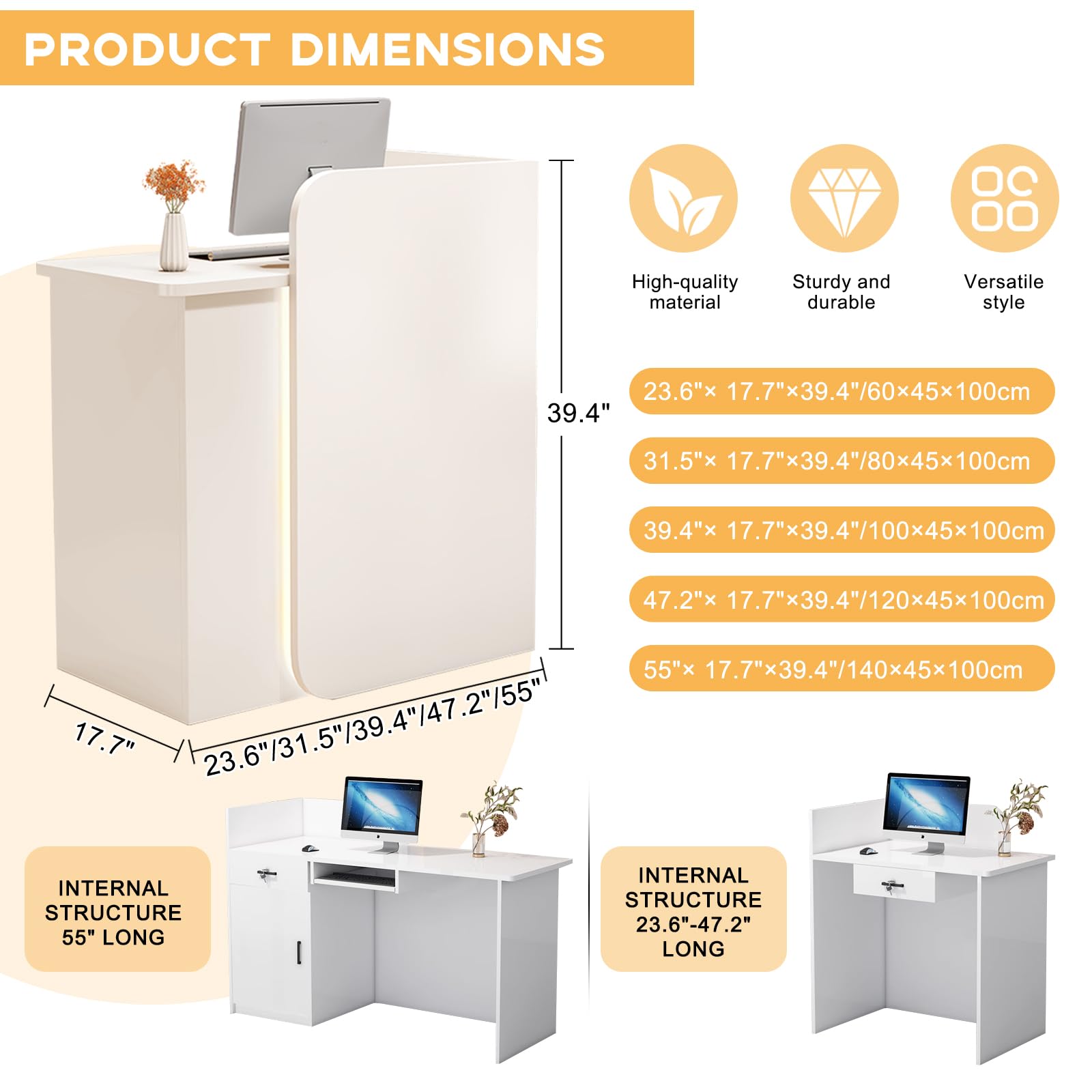 Modern Reception Desk with Lockable Drawer - Office Lobby Counter Table for Salon, Retail & Home Use - Elegant Front Desk Solution for Professional Spaces