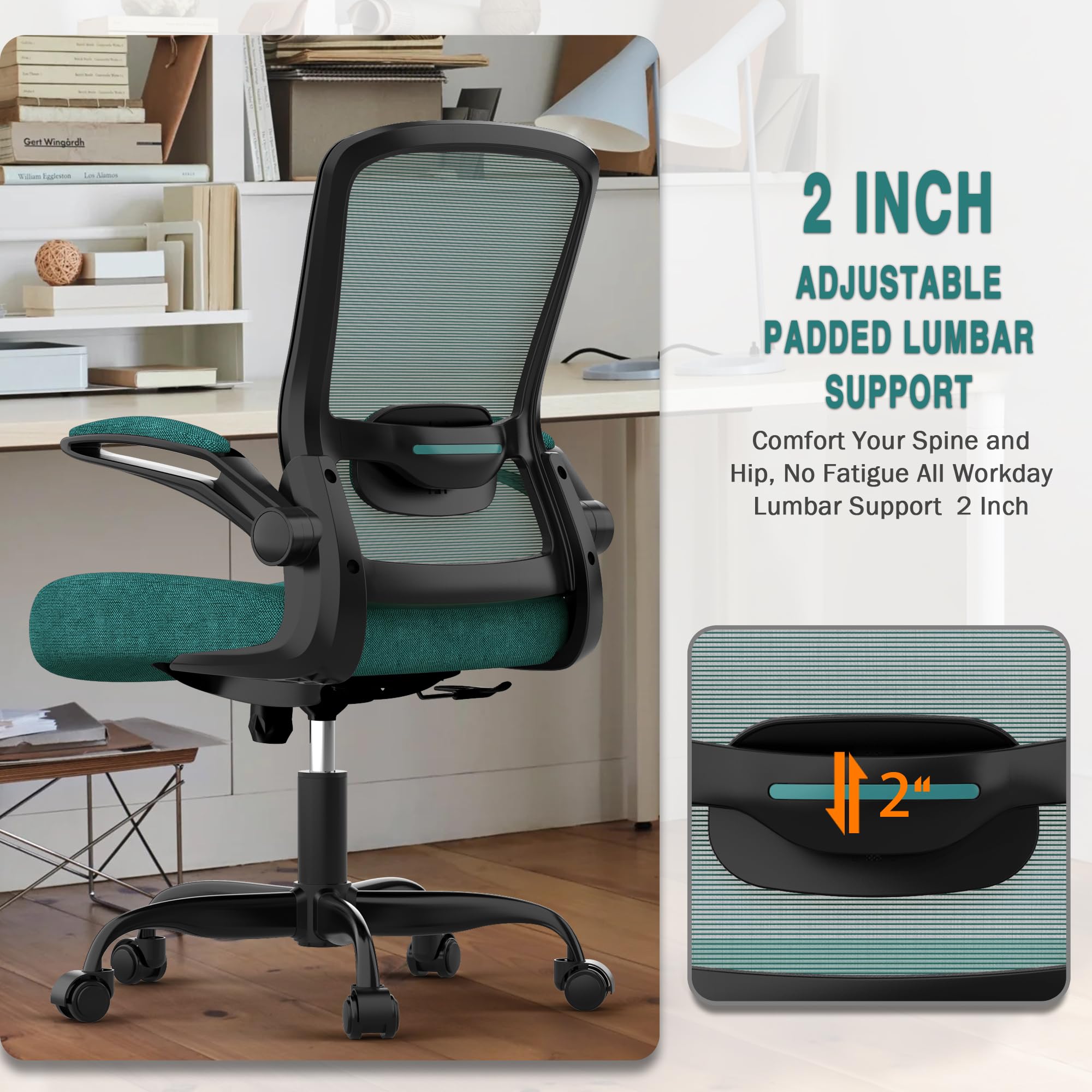 Ergonomic Office Chair with Adjustable Lumbar Support - High Back Mesh Computer Desk Chair with Flip-Up Armrests - BIFMA Certified Task Chair for Home Office & Workspace - Perfect for Long Hours of Comfortable Sitting
