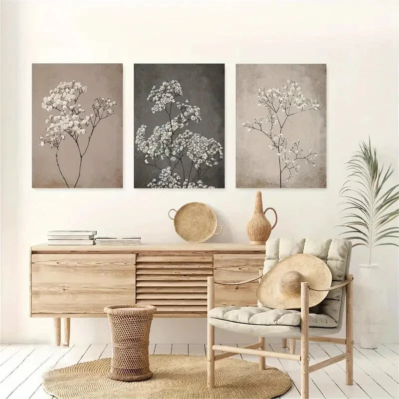 3-Piece Botanical Nordic Metal Wall Art Prints - Ready to Hang Nature Inspired Decor for Living Room, Bedroom & Office