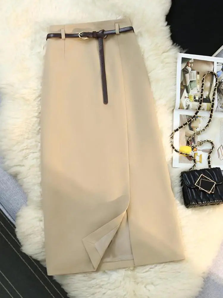 Elegant High Waist Long Split Skirt for Women - Black & Blue Summer Streetwear | Khaki Slim Party Skirt | 2024 Fashion Trend | Perfect for Club Nights, Casual Outings & Office Wear