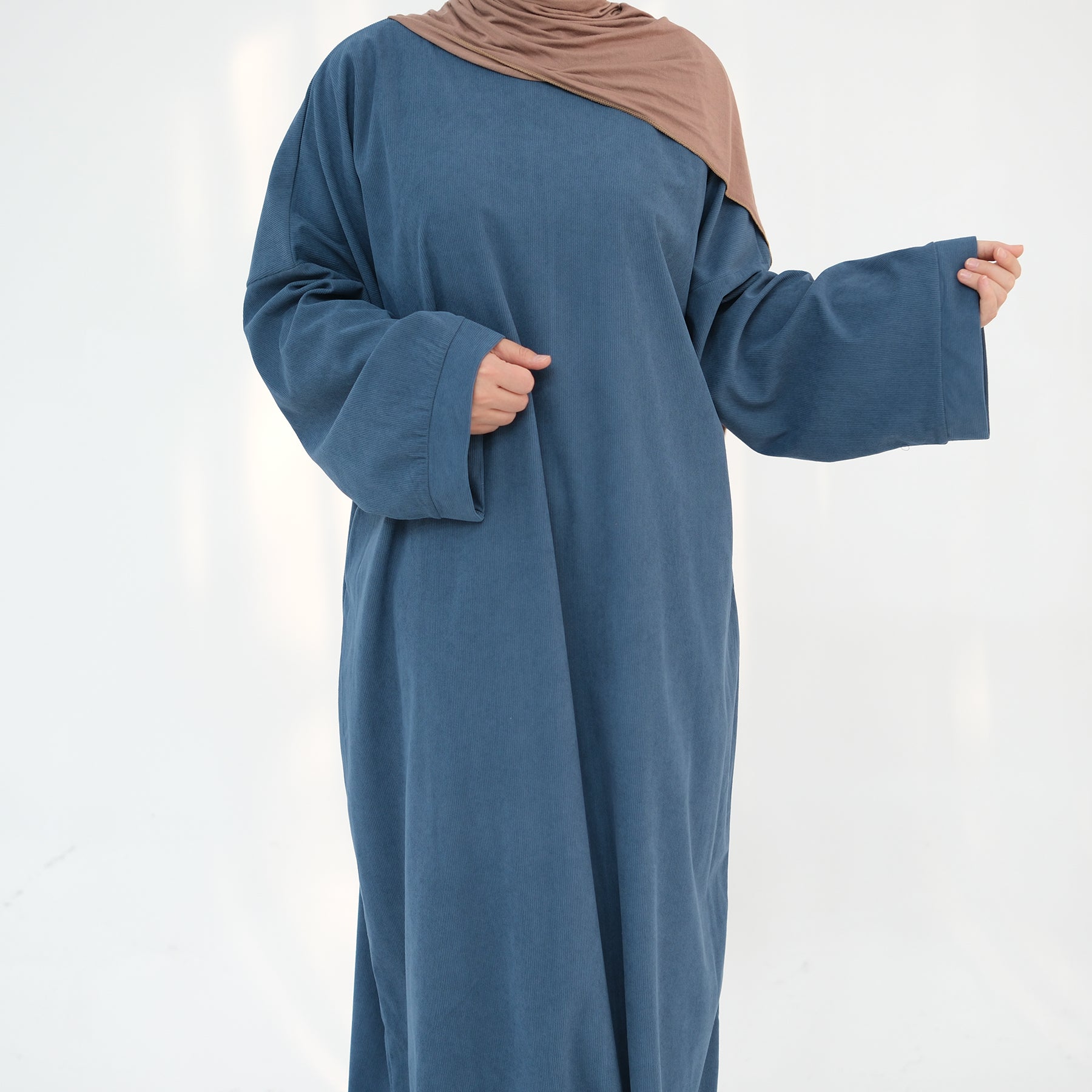 Annan Corduroy Abaya Dress in Teal - Modest Islamic Fashion for Women, Perfect for Prayer, Eid, and Special Occasions