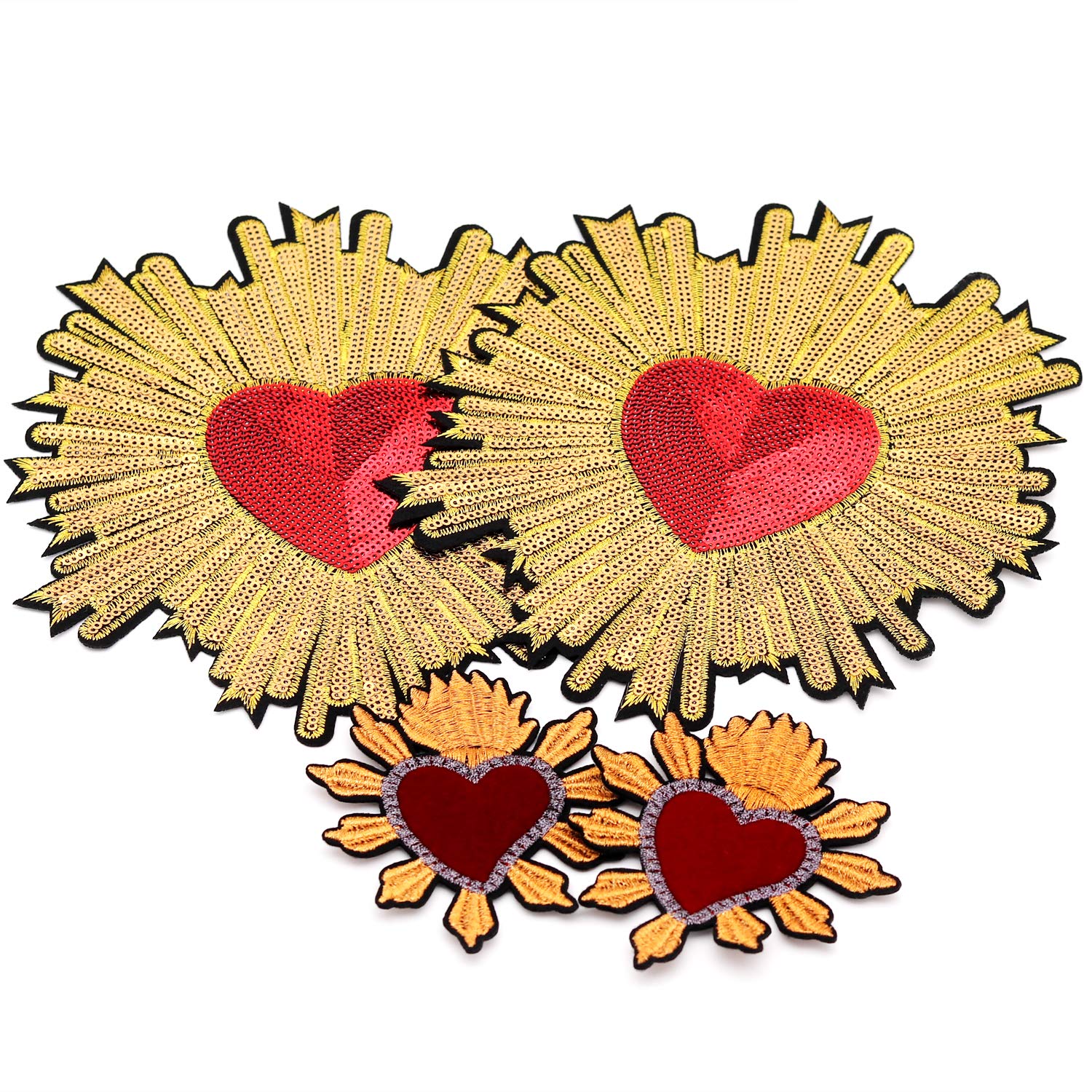 4pcs Large Sequin Heart Flower Iron-On Patches - Embroidered Applique for DIY Clothes, Jackets, Bags & Hats - Custom Sew-On Patches for Women's Fashion & Craft Projects - Perfect for Denim, Accessories & Home Decor