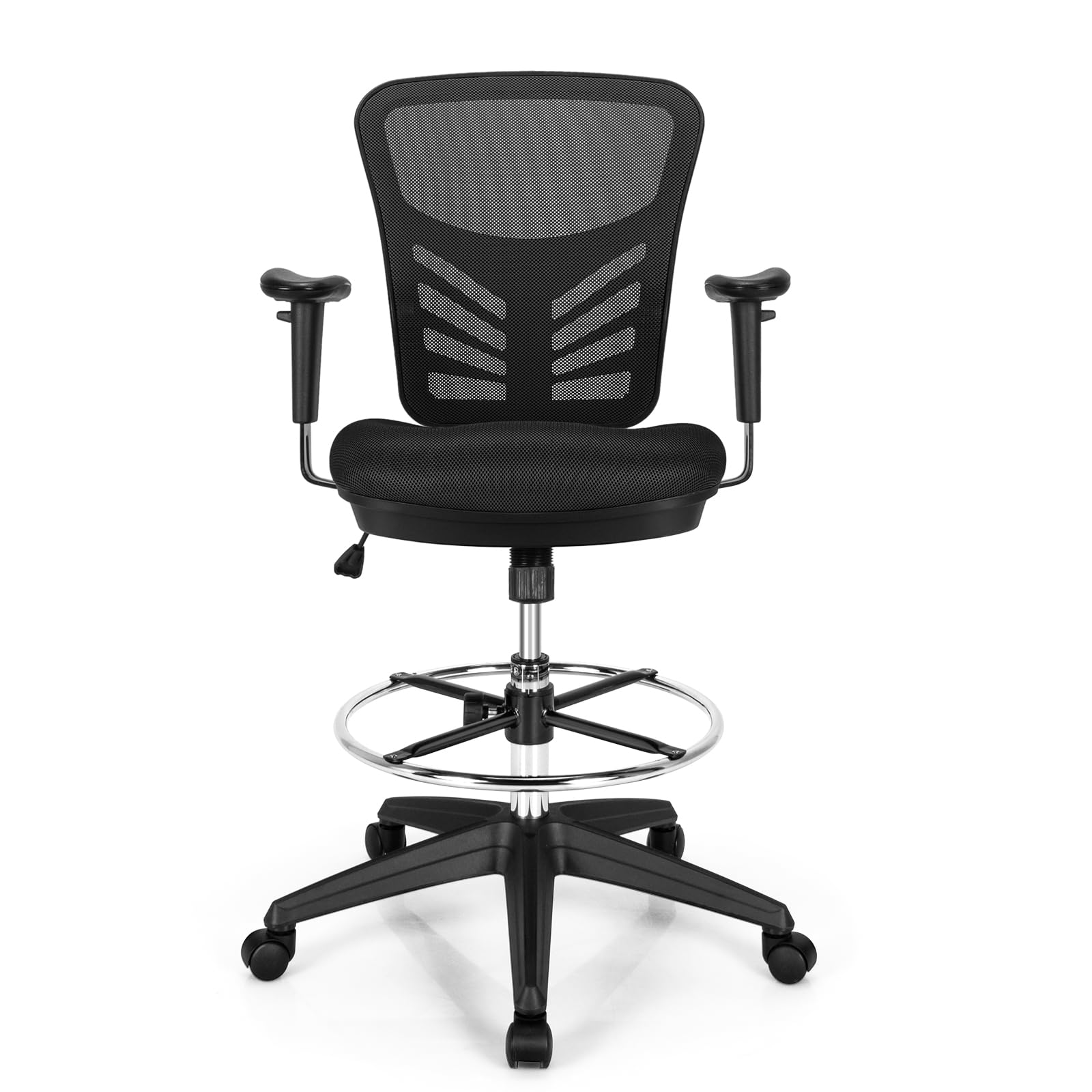 **POWERSTONE Adjustable Drafting Chair - Ergonomic Standing Desk Chair with Height Adjustment, Armrests & Footrest Ring - Perfect for Office, Classroom, Lab, and Counter Workspaces**