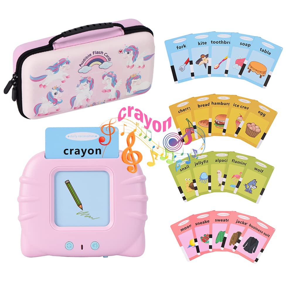 Interactive Talking Flash Cards with Storage Case - Early Learning Educational Toys for Toddlers Ages 2-5 | Boys & Girls Preschool Learning Activities | Perfect Gift for Birthday & Christmas (Pink) | Ideal for Home, Classroom & Travel Use