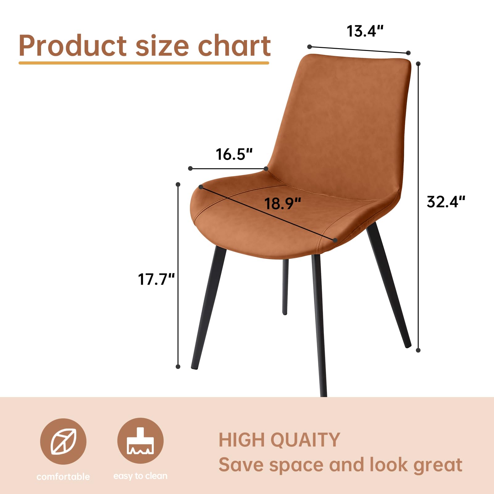 Modern Upholstered Faux Leather Dining Chairs Set of 4 - Sturdy Metal Legs & Comfortable Cushion Seats for Kitchen, Dining Room, Restaurant, or Home Office (Brown)