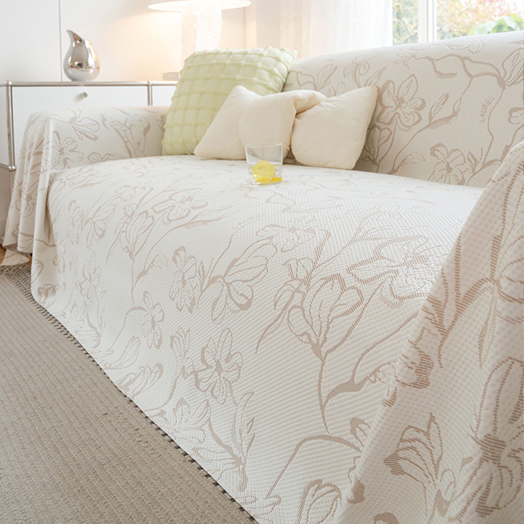 Breathable Cooling Sofa Cover - Soft Botanical Print Fabric Protector for Living Room, Bedroom & Office - Machine Washable & Anti-Slip