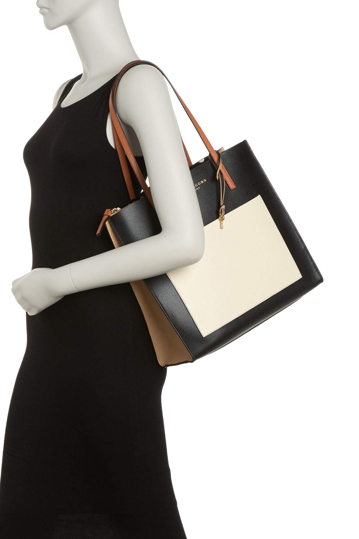 Marc Jacobs Grind Leather Tote Bag for Women - Gold Genuine Leather Handbag, Designer Shoulder Bag Purse for Work, Travel & Everyday Use