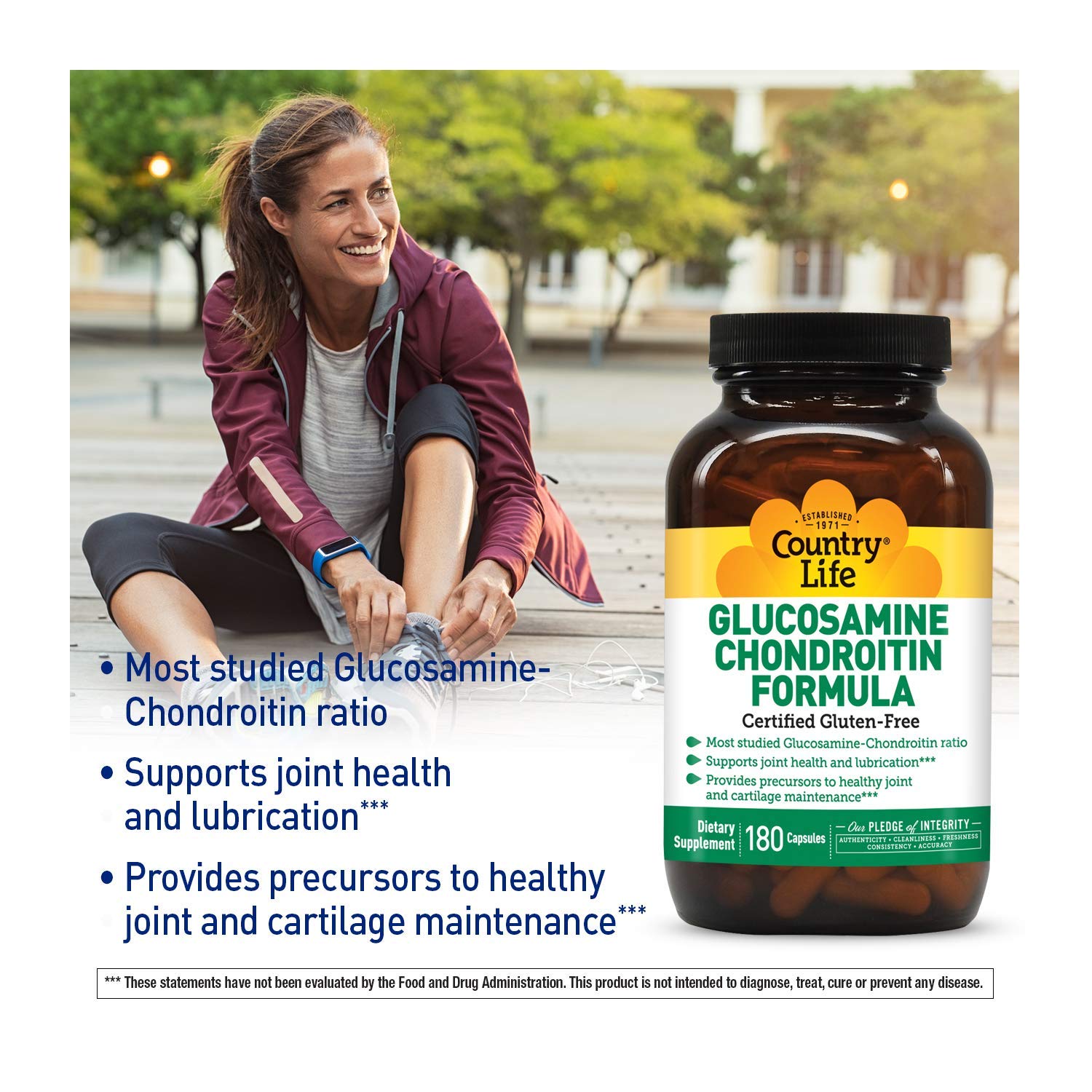 Country Life Glucosamine Chondroitin Supplement - 180 Capsules for Joint Support & Mobility | Ideal for Athletes & Active Adults