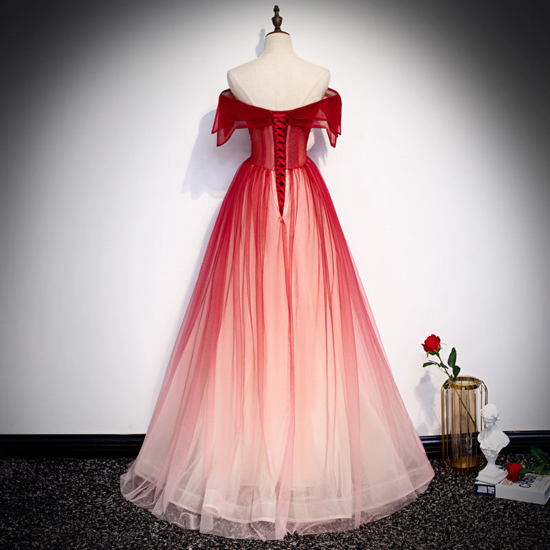 Elegant Off Shoulder White Tulle Prom Dress with Red A-Line Skirt - Perfect for Evening Parties, Homecoming Dances & Formal Events