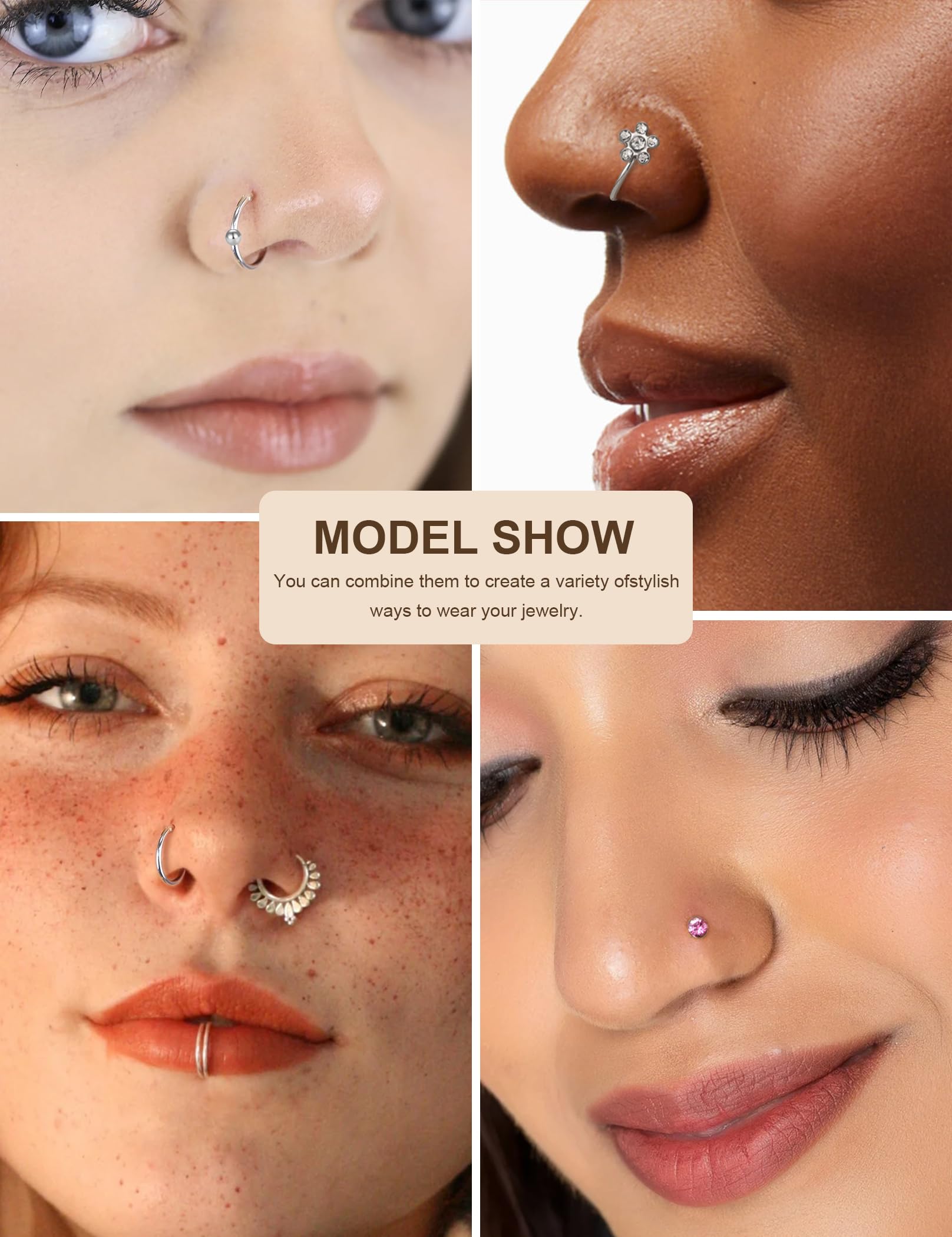 20G 316L Stainless Steel Nose Rings - L Shape Hoop Studs & Screw Bone Nose Rings for Women & Men (38Pcs) - Perfect for Piercing Jewelry, Gifts, and Everyday Wear