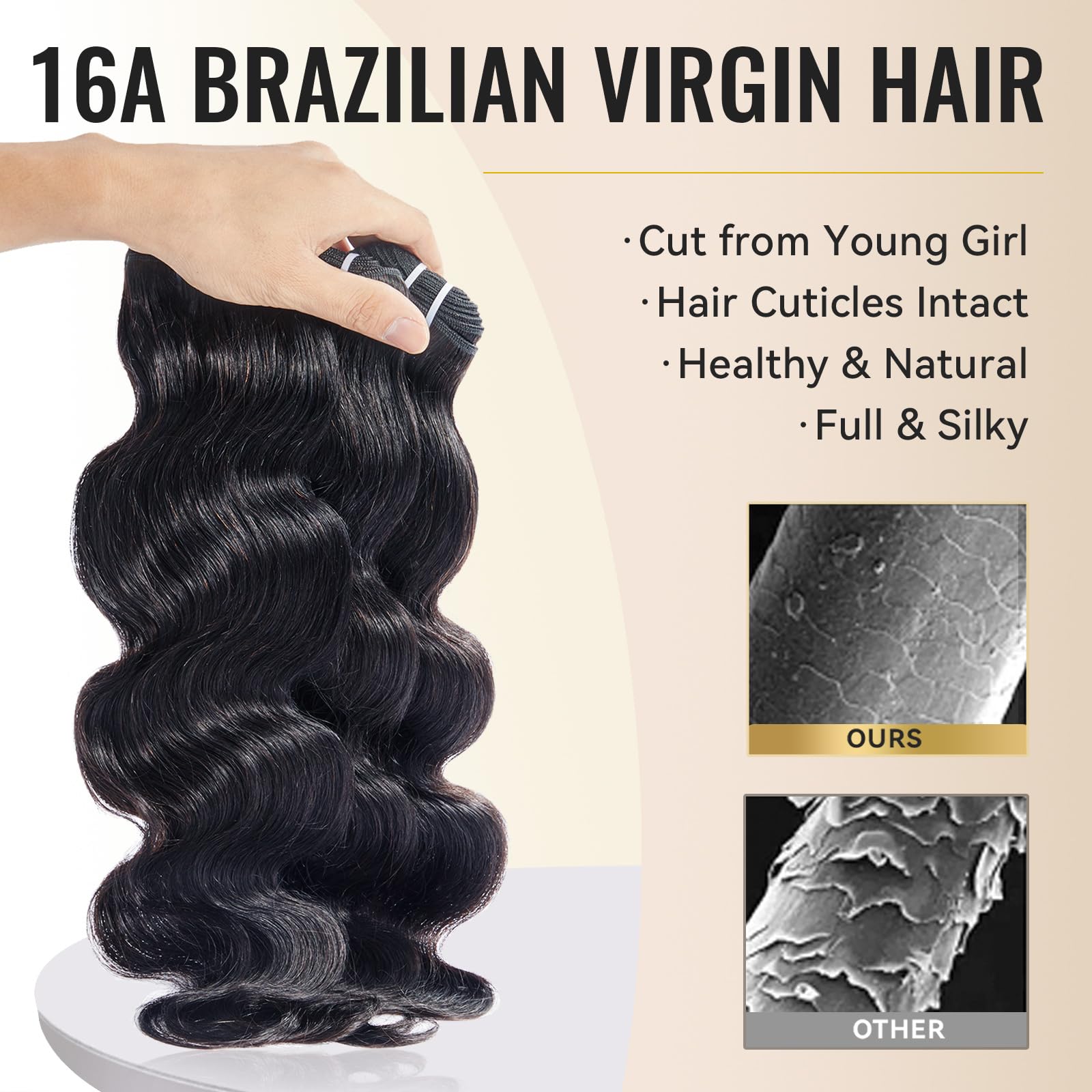 16A Brazilian Virgin Human Hair Bundles - Body Wave 18 20 22 Inch Thick Weave Natural Black Hair Extensions for Styling & Volume | Perfect for Daily Wear, Parties & Special Occasions