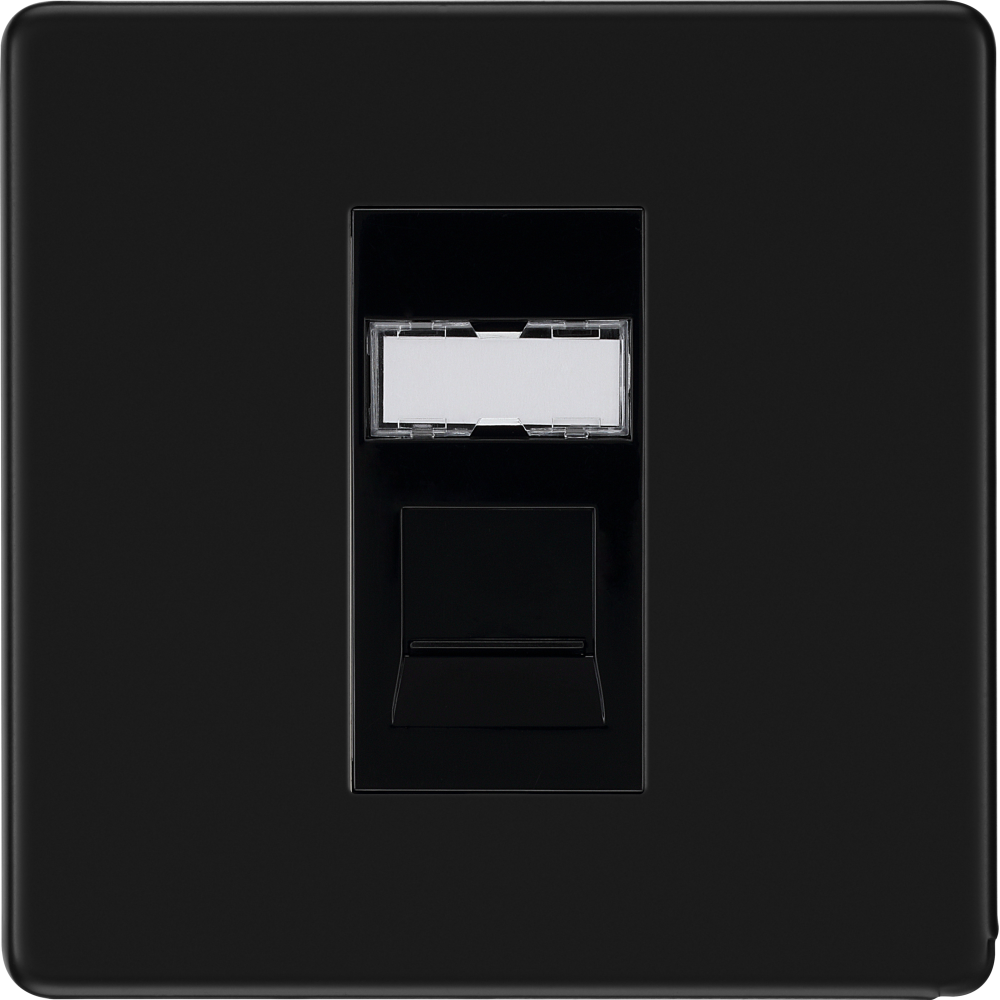 BG Flat Plate Screwless Matt Black RJ45 Cat6 Ethernet Outlet - High-Speed Network Connection for Home & Office Data Wiring (Pack of 16) - Perfect for Wall-Mounted Networking in Smart Homes and Office Workstations