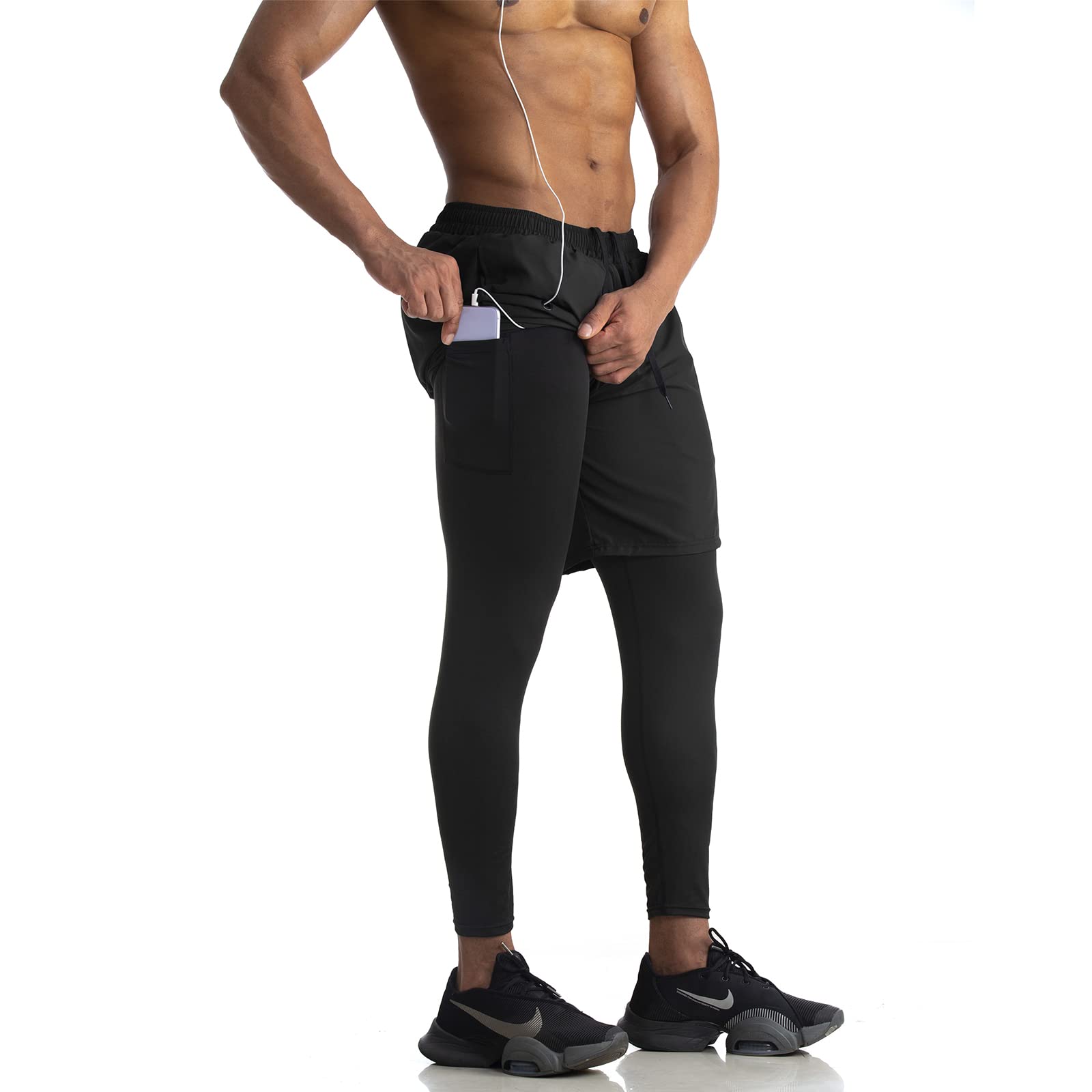 WIRIST 2 in 1 Running Pants for Men - Breathable Workout Compression Pants with Pocket, Gym Athletic Shorts & Leggings | Perfect for Jogging, Training & Outdoor Sports