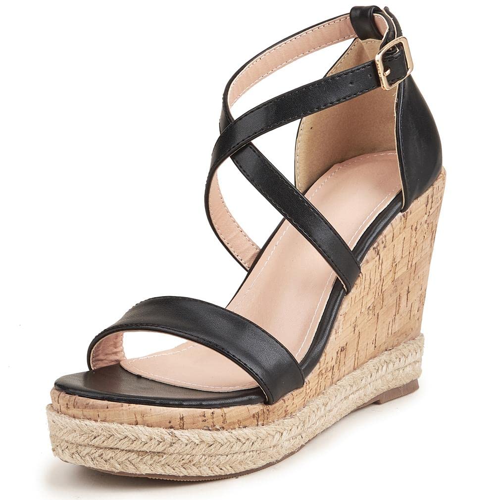 SO SIMPOK Women's Espadrilles Wedge Sandals - Ankle Strap Open Toe High Heels with Cork Platform - Perfect for Summer Weddings, Beach Vacations & Date Nights