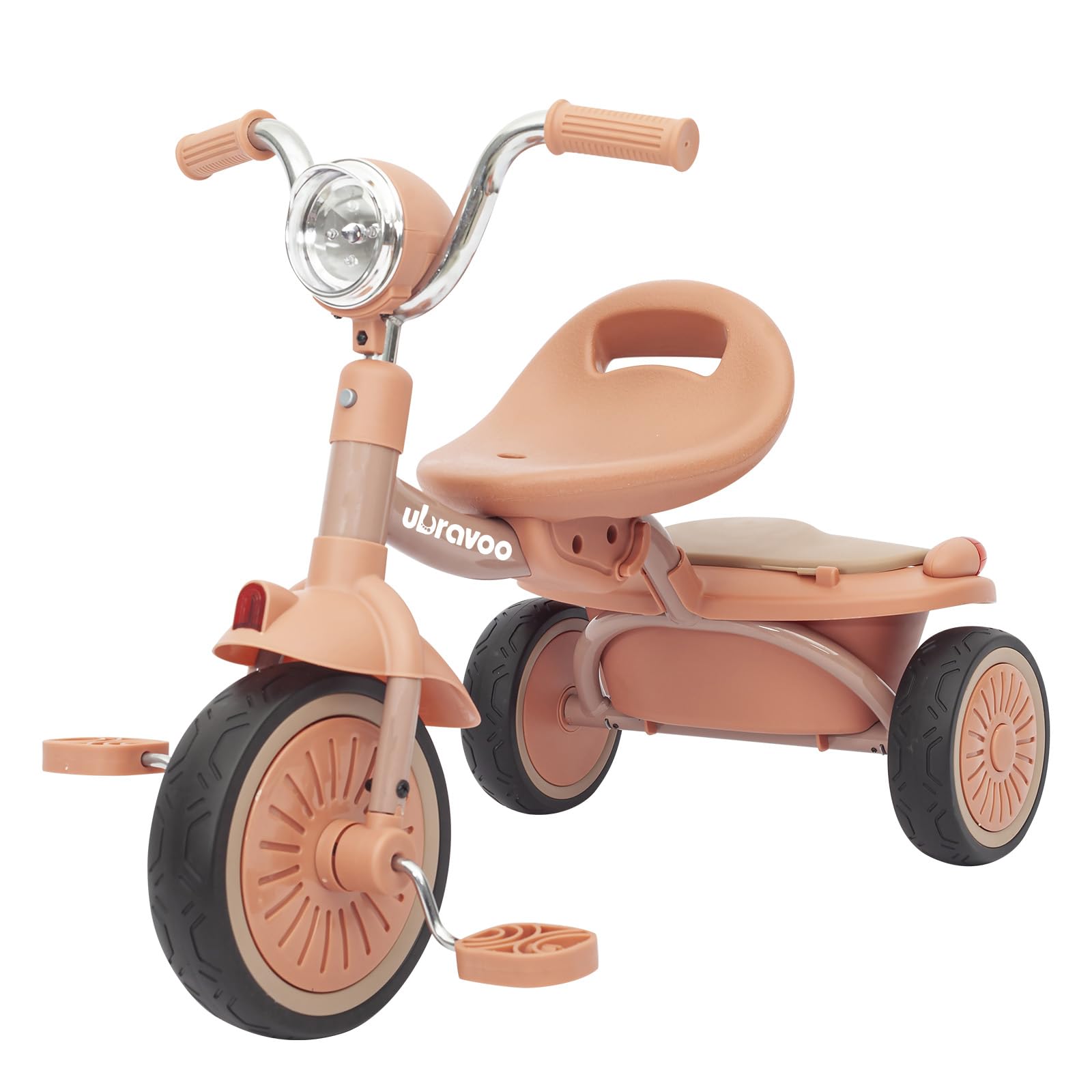 UBRAVOO Foldable Baby Tricycle with Pedals & Cool LED Lights - Durable Wheels, Comfortable Seat for Toddlers 1-5 Years Old - Pink Black Toddler Trike for Boys & Girls | Perfect for Outdoor Play, Park Rides & Learning to Cycle