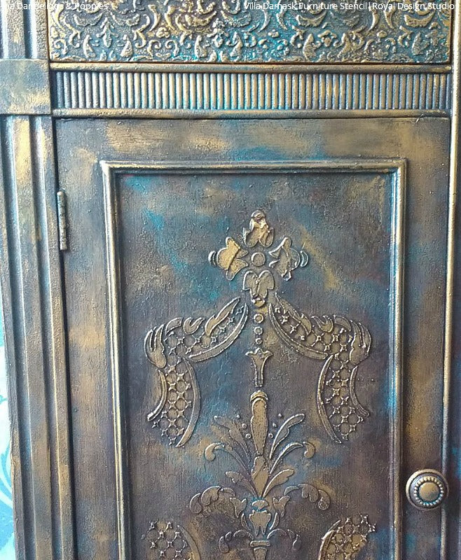Villa Alison Woolley Damask Stencil for Furniture - DIY Home Decor, Wall Painting, Craft Projects - Reusable Template for Wood, Fabric, and Canvas