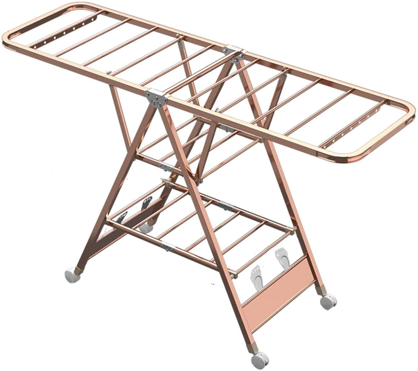 YAOJIA Foldable 3-Tier Clothes Drying Rack with Wheels - Heavy Duty 150kg Capacity Indoor/Outdoor Laundry Rack | Space Saving Storage | Perfect for Apartments, Balconies, Backyards & Laundry Rooms (Champagne Gold, 140cm)