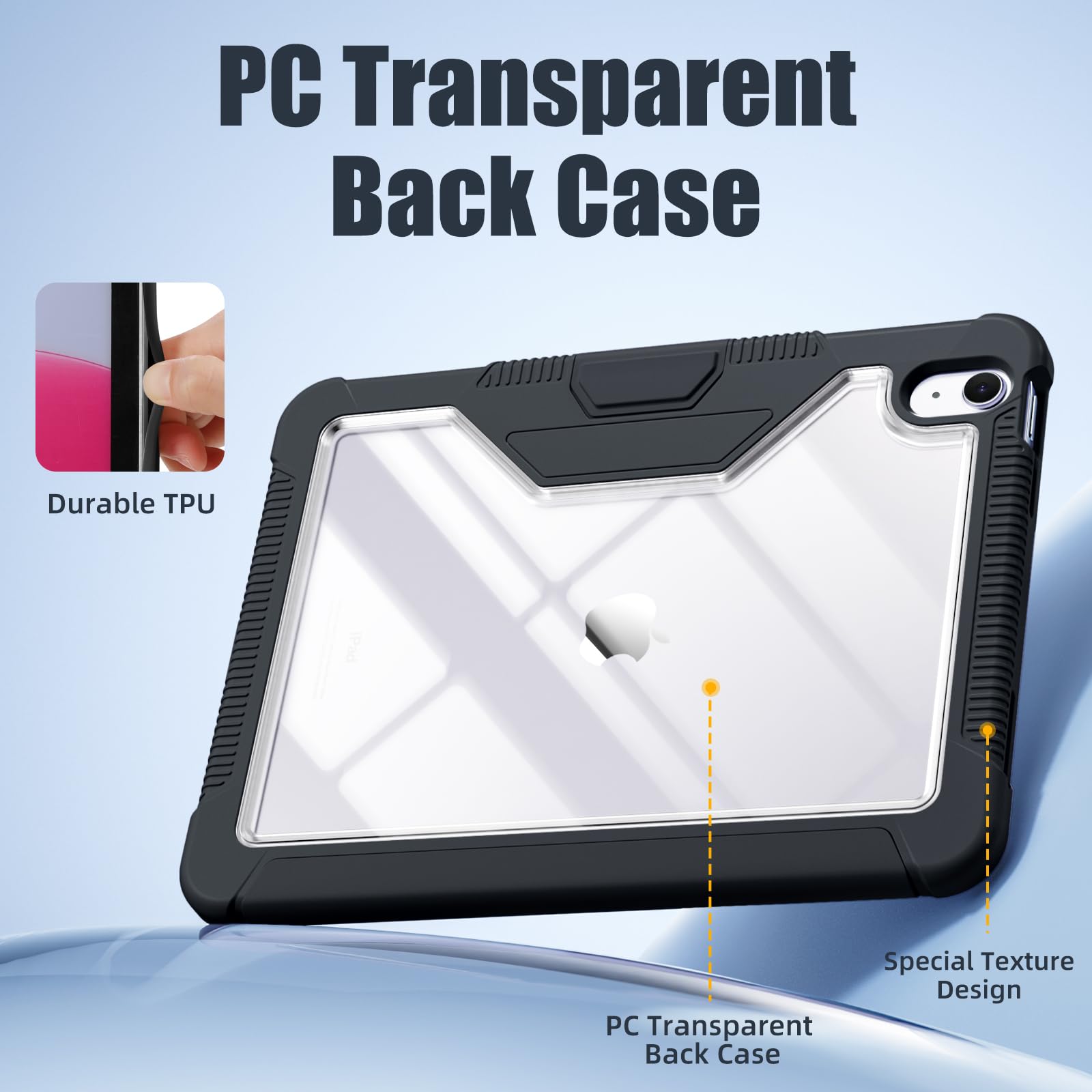 Mastten iPad Pro 11 Inch Case (A16 11th/10th Generation 2025/2022 Model) - Clear Back Protective Cover with Trifold Stand, Apple Pencil Holder & Auto Sleep/Wake Function - Perfect for Work, Study, Travel & Home Use (Black)