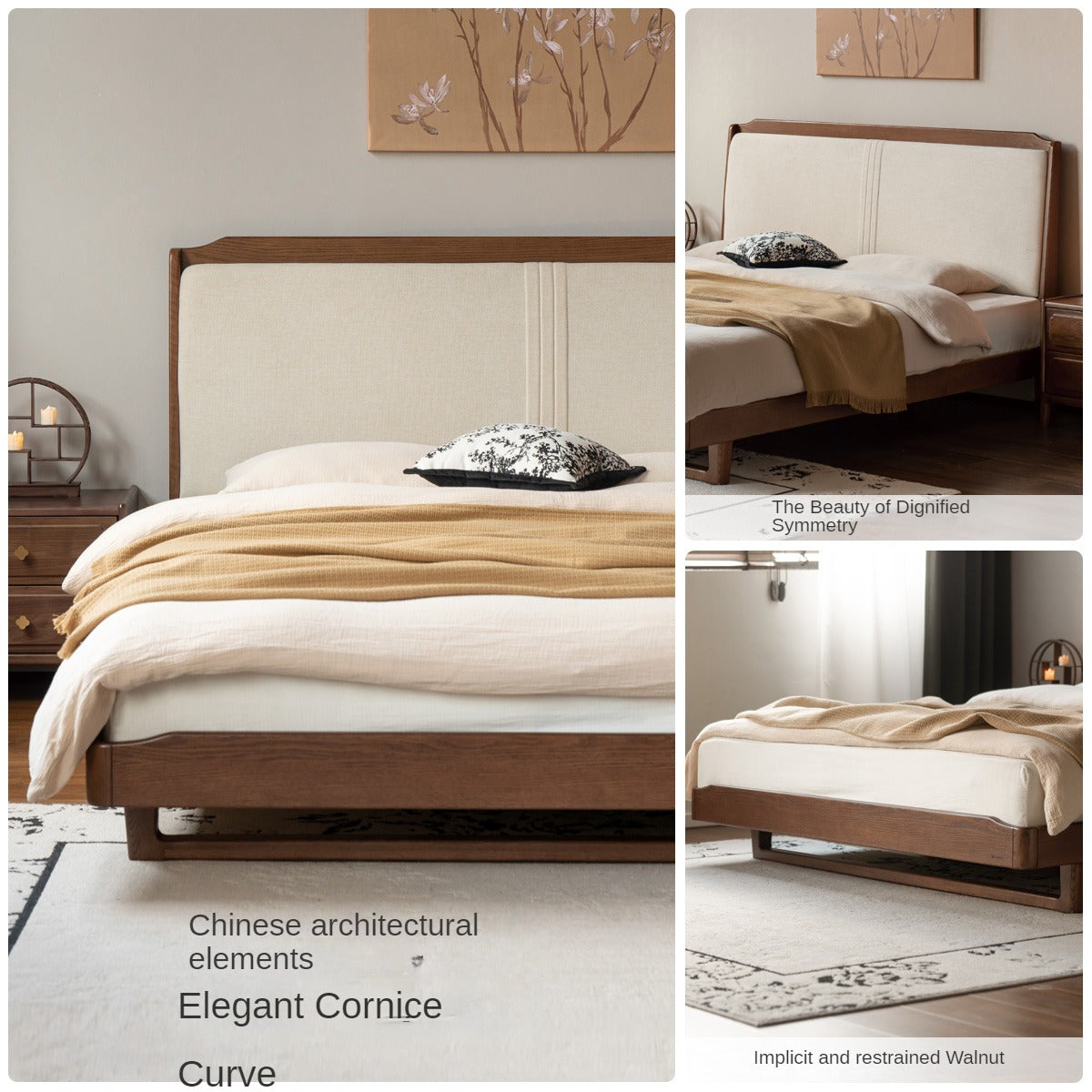 Solid Oak Wood Leather Upholstered Soft Bed - Queen Size Bed Frame with Tufted Headboard for Bedroom, Guest Room & Master Suite