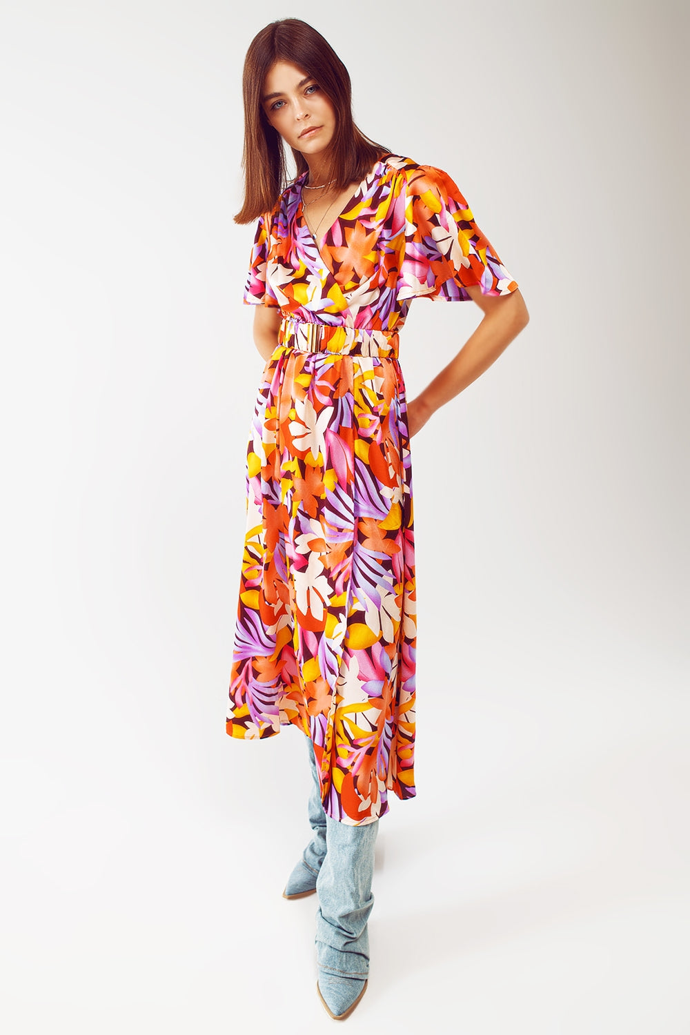 Elegant Long Pleated V-Neck Multicolor Robe - Perfect for Loungewear, Spa Days & Relaxing at Home