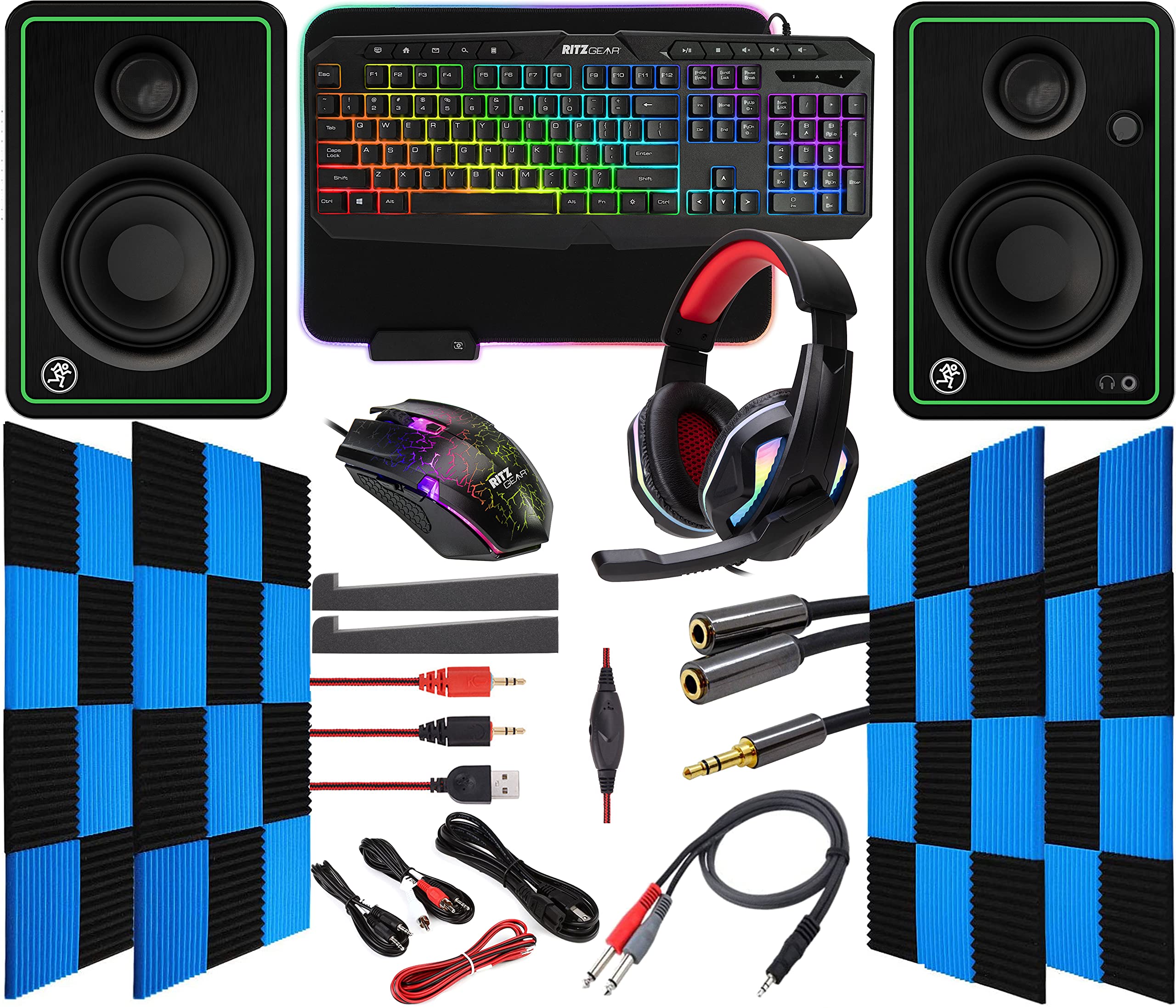 Ritz Gear RGB Gaming Kit - 4-in-1 LED Combo with Mechanical Keyboard, Precision Mouse, Large Mouse Pad & Noise-Canceling Headset | Perfect for PC Gaming, Streaming & Esports | Includes Bluetooth Adapter & 24 Acoustic Soundproof Panels