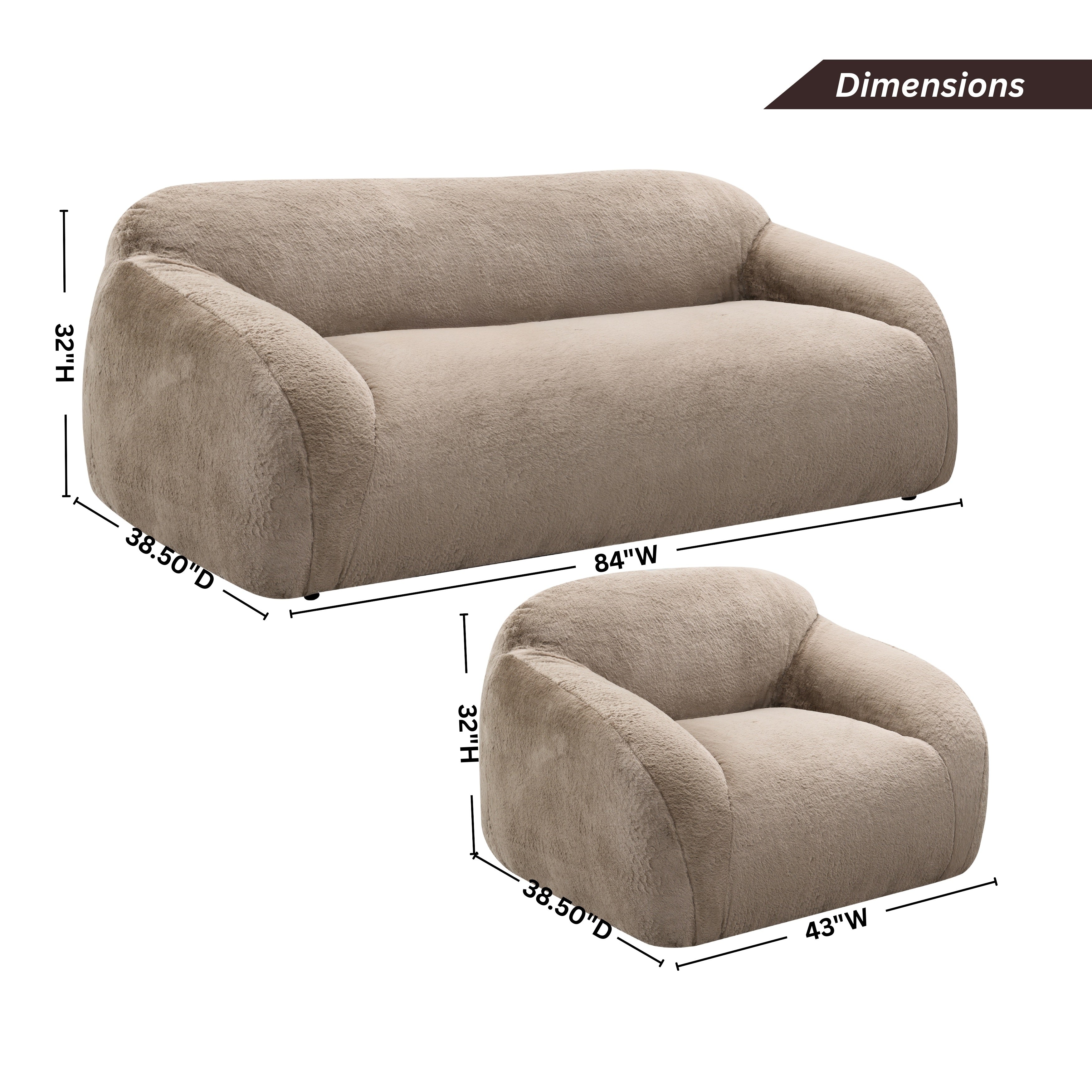 Roundhill Furniture Adell Polar Bear 2-Piece Living Room Set - Sofa & Swivel Chair for Cozy Home Decor | Perfect for Small Spaces, Apartments & Family Gatherings