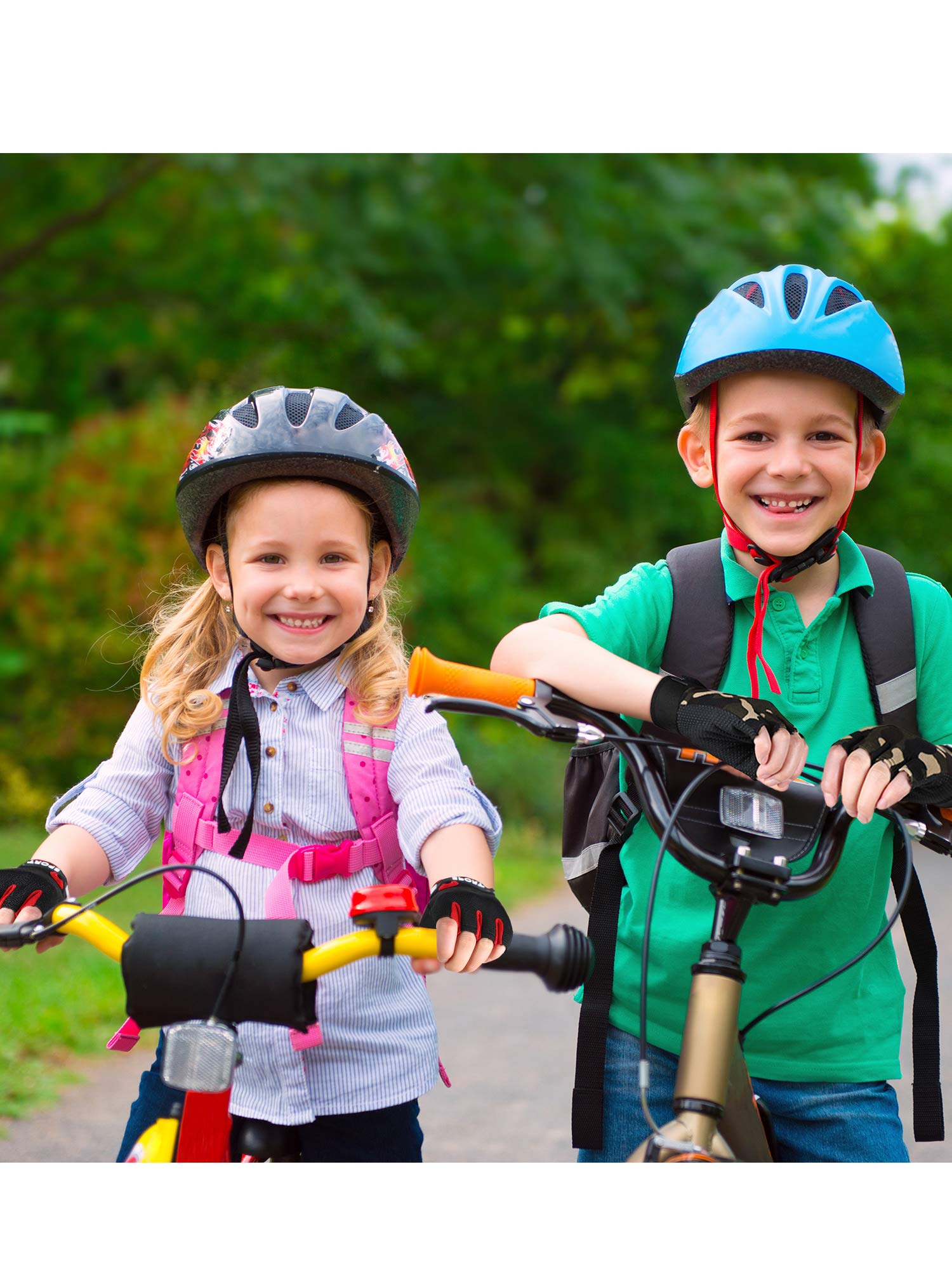 SATINIOR 4 Pairs Kids Half Finger Cycling Gloves - Non-Slip Breathable Sports Gloves for Boys & Girls - Perfect for Summer Outdoor Biking, Skateboarding & Scooter Riding