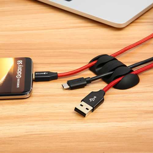 BlitzWolf BW PM2 4-Pack TPU Cable Clips - Multipurpose Cord Organizer for Desk, Wall & Home Office - Strong Adhesive Wire Management System for Chargers, Headphones & Cables