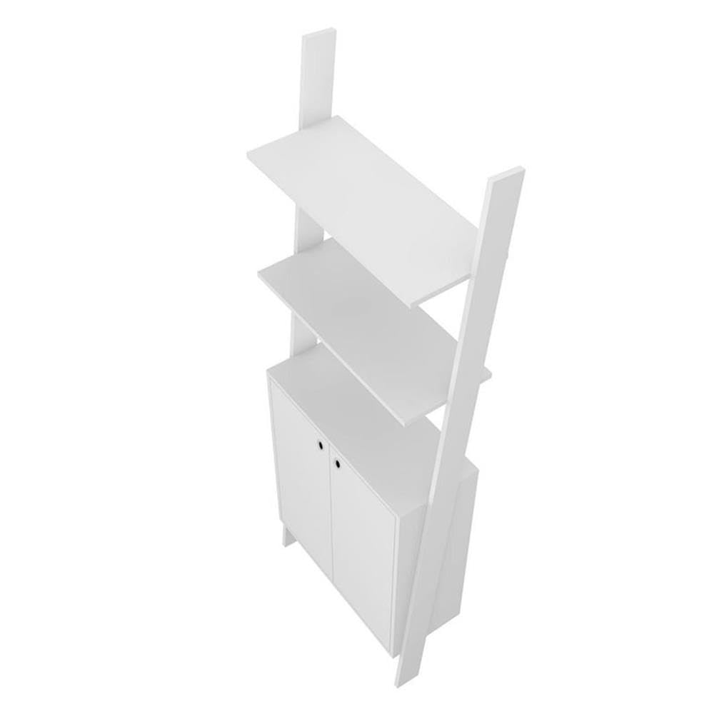Pemberly Row 2-Tier Floating Shelves - Mid-Century Modern Wood Ladder Display Cabinet in White - Perfect for Living Room, Bedroom & Office Decor