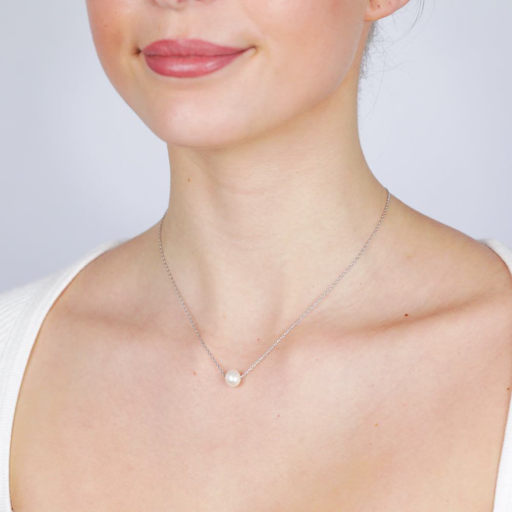 7-8mm White Freshwater Pearl Pendant Necklace in 925 Sterling Silver - Elegant Jewelry Gift for Women, Perfect for Weddings & Special Occasions