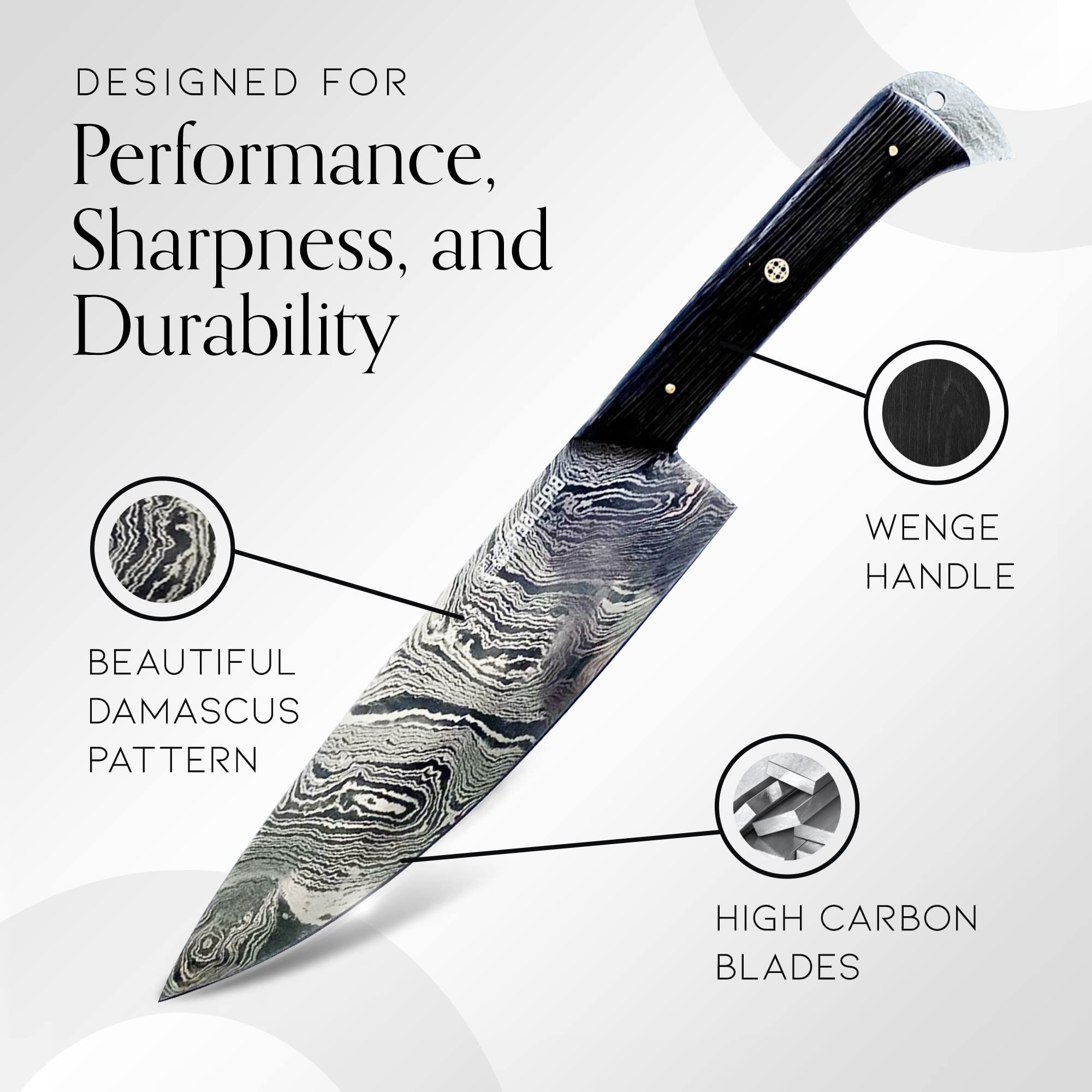 Premium 3-Piece Damascus Steel Knife Set - Professional Chef Knife, Santoku Knife & Paring Knife with Wenge Wood Handles - Perfect for Home Cooking, Professional Kitchens & Chef Gifts