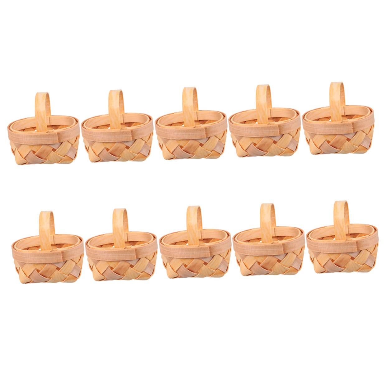 IFANLANDOR 10-Pack Woven Wicker Easter Baskets with Handles - Small Craft Baskets for Candy, Mini Favor Buckets, Wooden Decorations - Perfect for Easter Egg Hunts, Party Favors, Home Decor & Kids' Room Organization