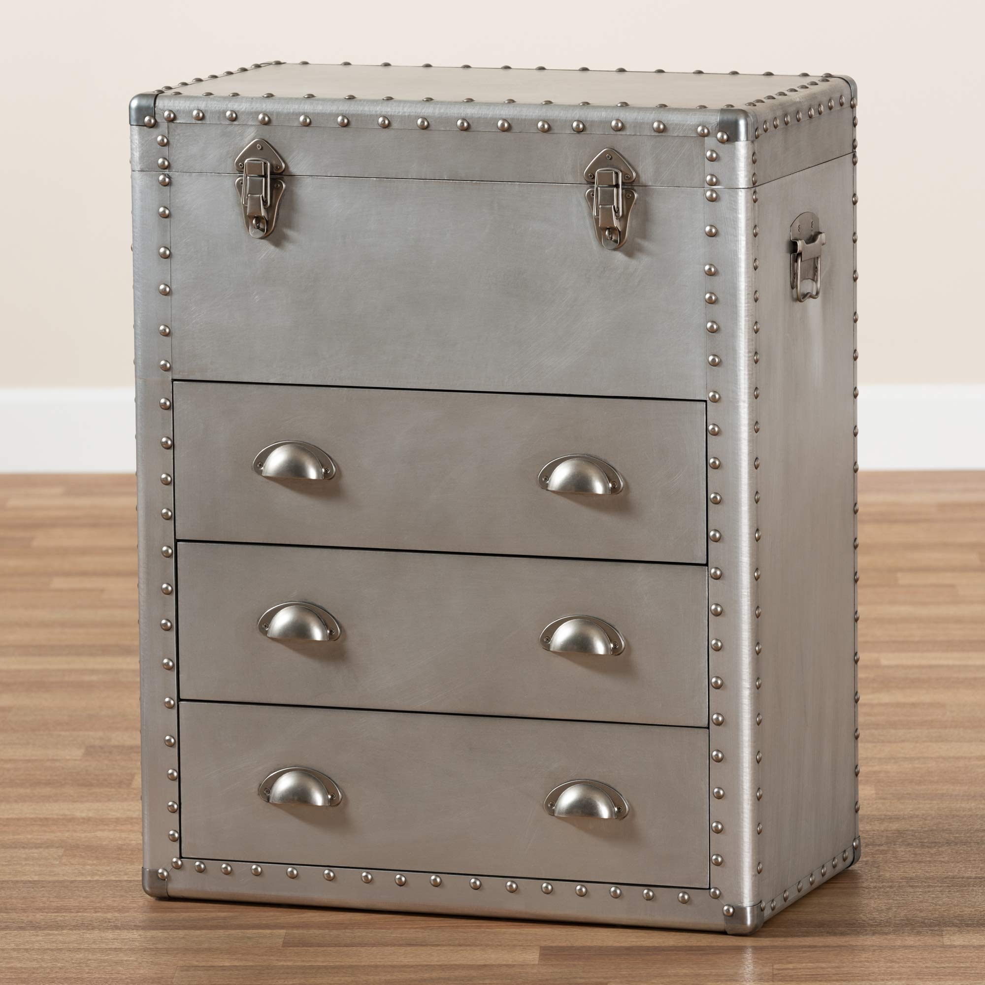 Baxton Studio Multipurpose Shelving and Storage Cabinet - Silver Finish | Modern Home & Office Organization Solution for Living Room, Bedroom, or Workspace