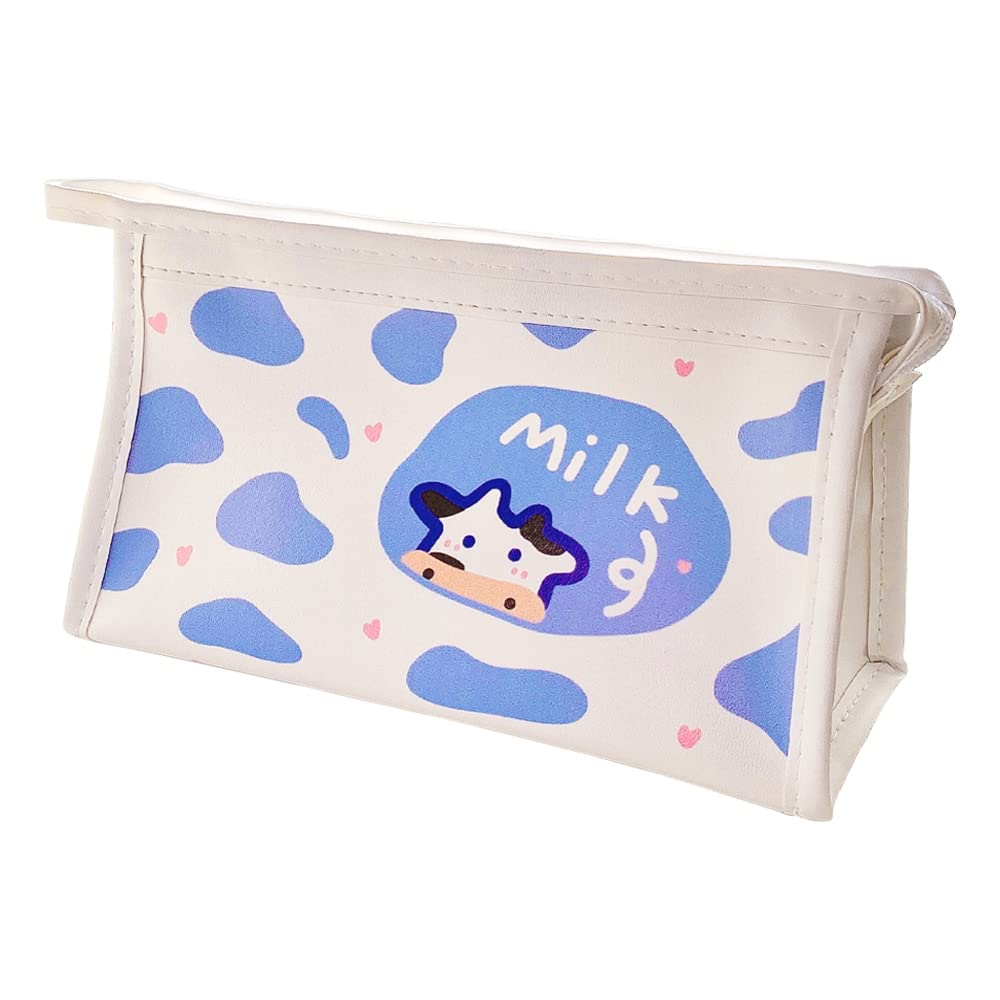 Waterproof PU Leather Cartoon Pencil Case with Zipper - Cute School Pen Pouch for Students, Boys & Girls - Perfect for School Supplies, Makeup Organizer & Travel Essentials (Blue)