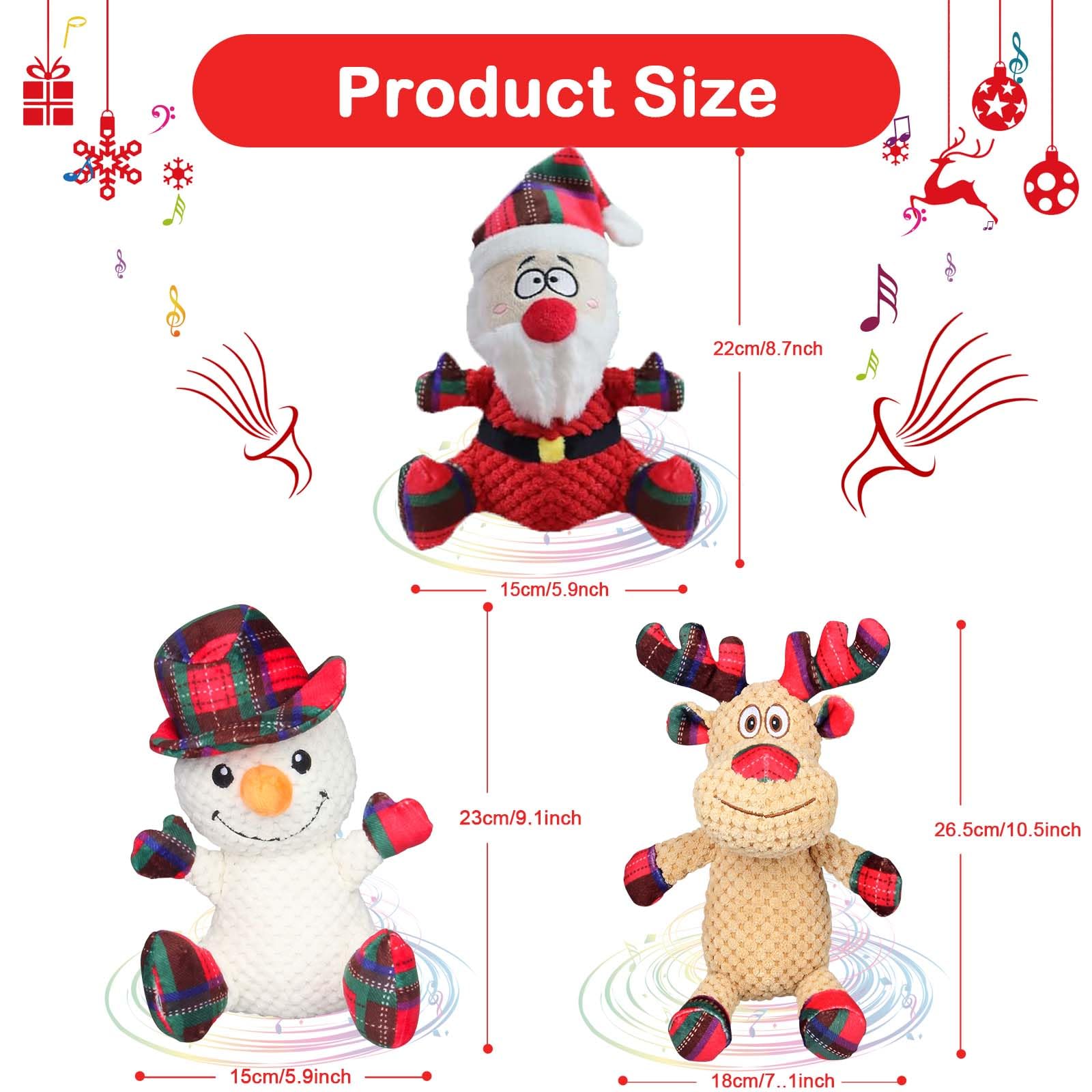 3 Pack Christmas Squeaky Dog Toys - Plush Chew Toys for Small & Medium Dogs, Puppy Teething Toys with Funny Squeaker for Playtime & Training - Perfect for Holiday Gifts, Birthday Presents & Interactive Play