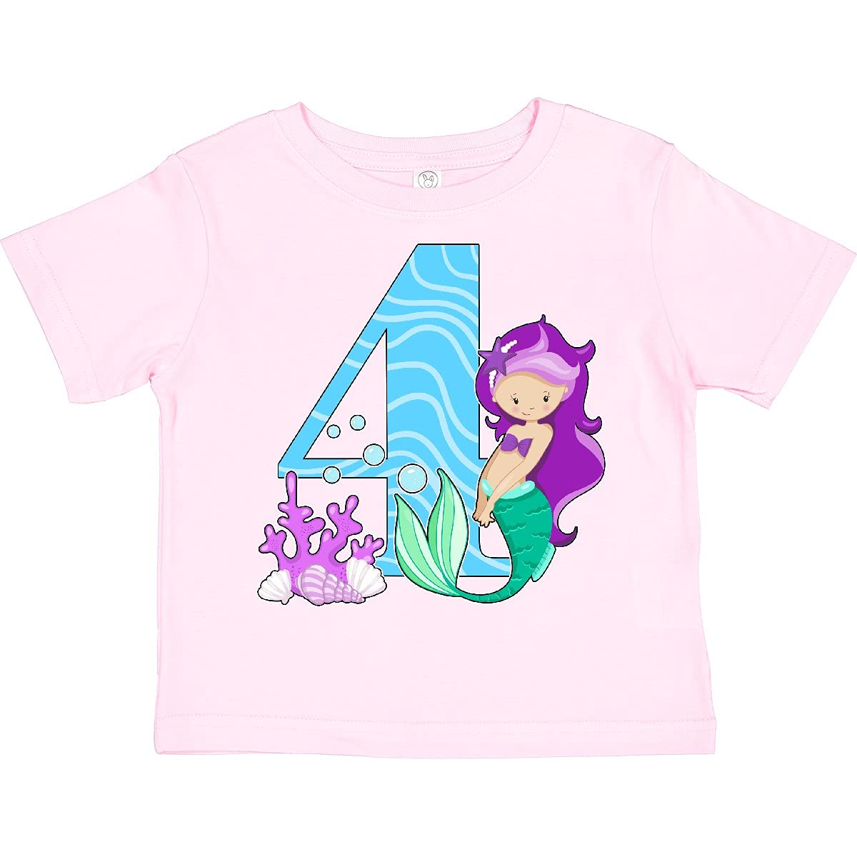 Inktastic Fourth Birthday Mermaid Toddler T-Shirt - Cute Girls' Mermaid Themed 4th Birthday Outfit for Toddler Girls - Perfect for Birthday Parties, Beach Vacations & Photo Shoots