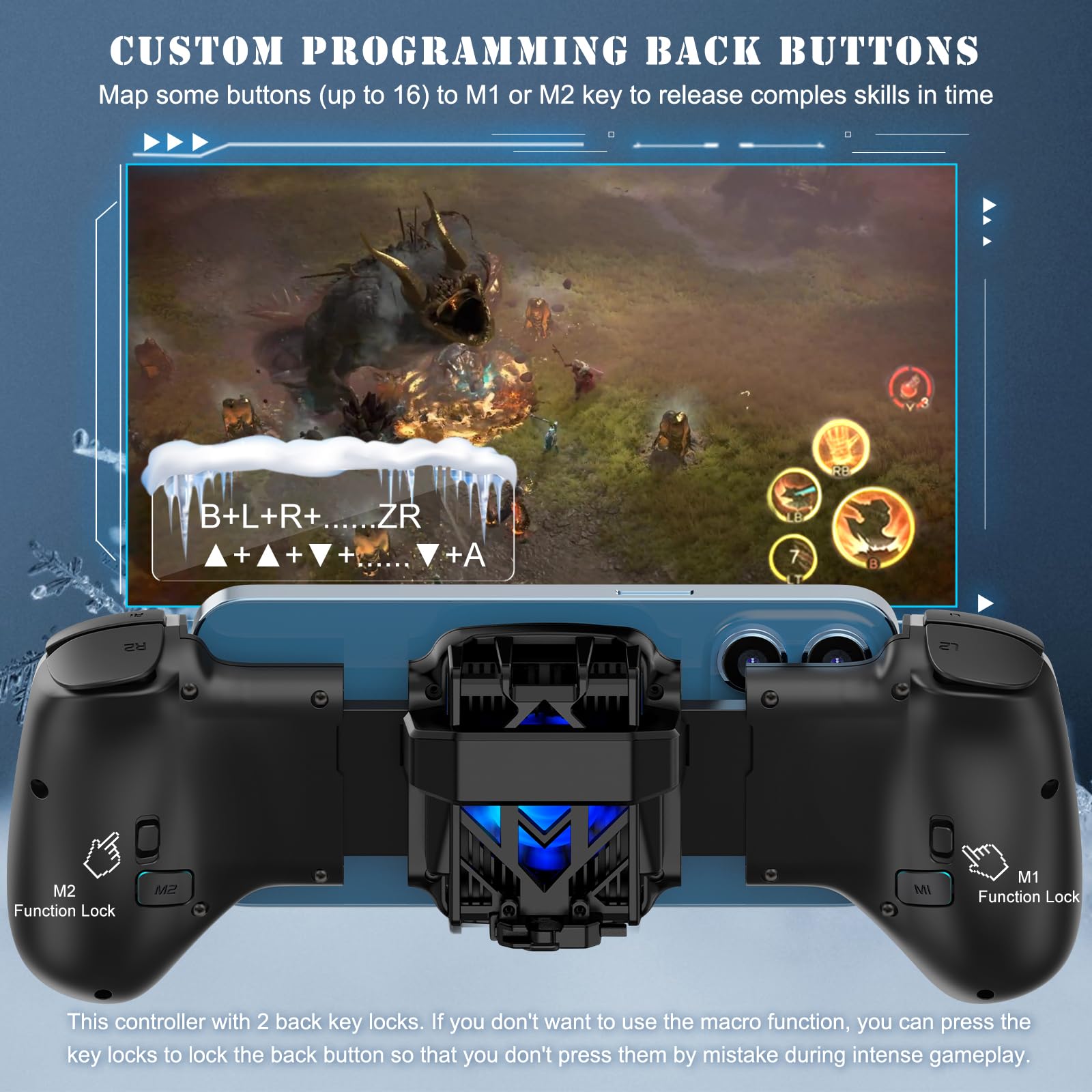 Wireless Bluetooth Gamepad Controller for iPhone 16/15/14/13, Android, Switch & PC - RGB Cooling Fan with Turbo/Macro Functions - Compatible with Samsung, LG, Google Phones - Perfect for Mobile Gaming & eSports Tournaments