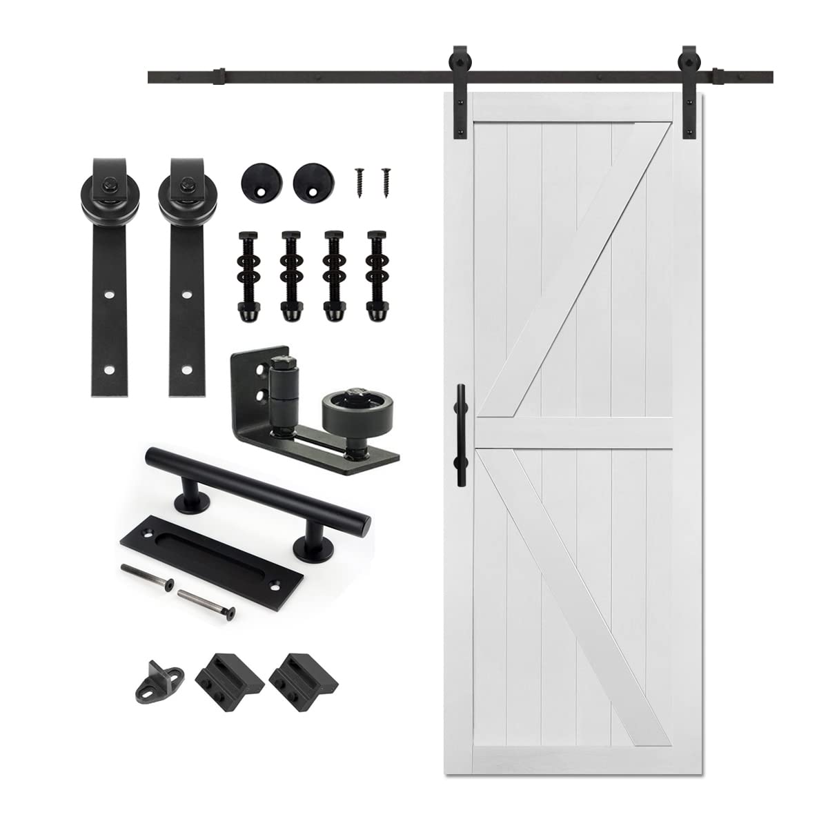 TOPHAND® 32x84 Inch British Style PVC Barn Door with Sliding Hardware Kit - White Wood Grain Texture - Modern Farmhouse Design - Easy DIY Installation for Bedroom, Closet or Living Room Partition