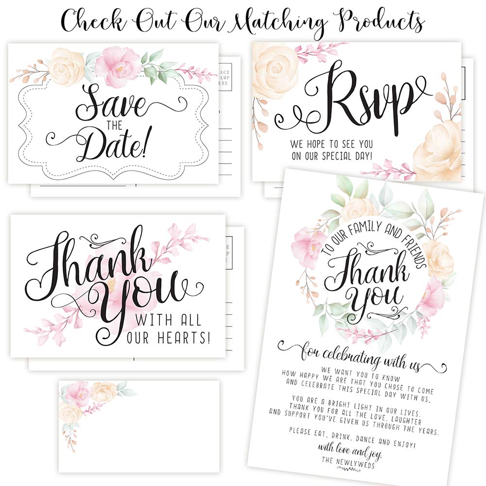 Elegant Pastel Rose Wreath Wedding Invitation Kit - 25 Blank Floral Invitations & Envelopes Set - Minimalist DIY Wedding Stationery for Bridal Shower, Engagement Party & Formal Wedding Events
