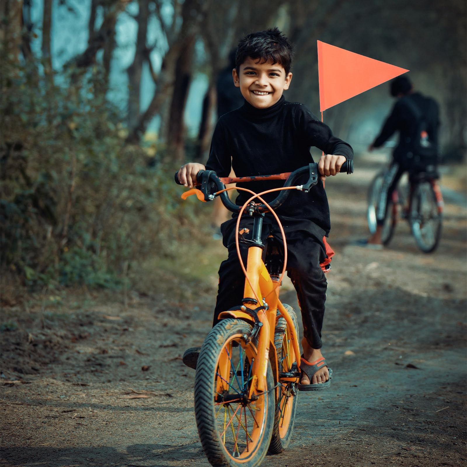 5PCS High Visibility Orange Bike Safety Flags - Tear-Resistant & Waterproof Bicycle Safety Pennants for Electric Bikes, Cars, Outdoor Tents - Perfect for Road Cycling, Camping & Emergency Signaling