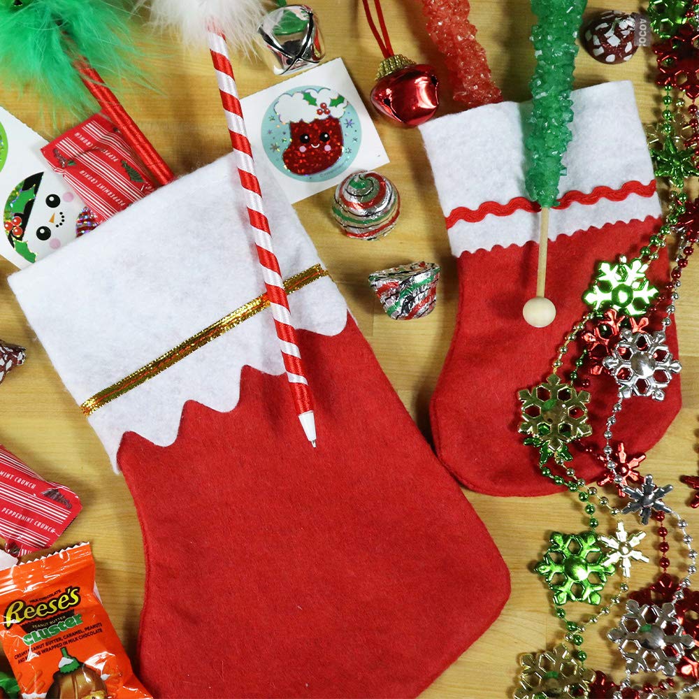 12 Pack Small Felt Christmas Stockings - Holiday Party Decorations, DIY Ornaments, Gift Favors for Xmas Tree, Fireplace & Festive Home Decor