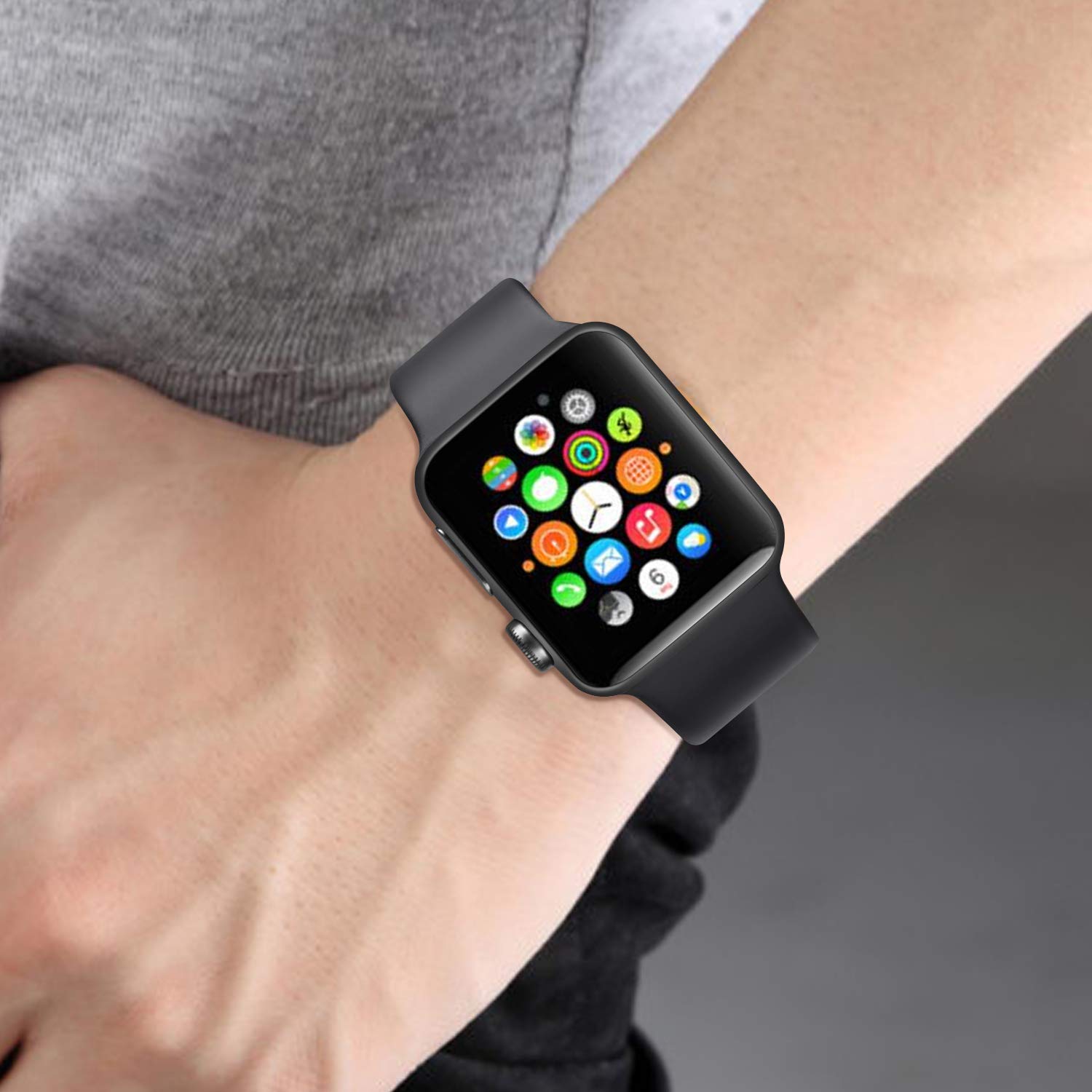 ATUP Soft Silicone Replacement Band for Apple Watch Series 1/2/3/4/5/6/7/8 - Compatible with 38mm/40mm/41mm/42mm/44mm/45mm - Adjustable Sport Strap for Women & Men (Black, S/M) - Perfect for Workouts, Running & Everyday Wear