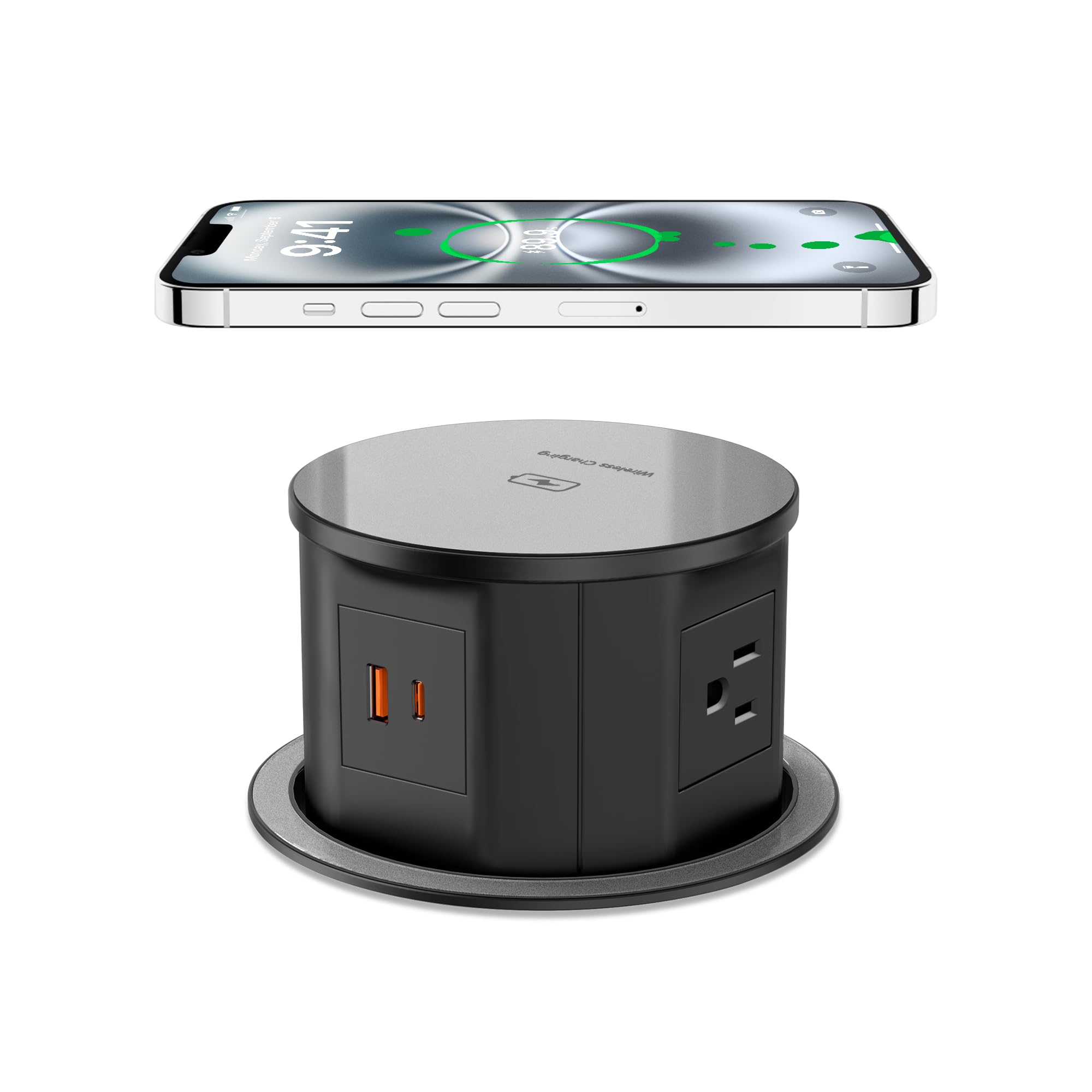 15W Wireless Charger Pop Up Outlet with 4 AC Outlets & 20W PD USB Fast Charging - 4.75