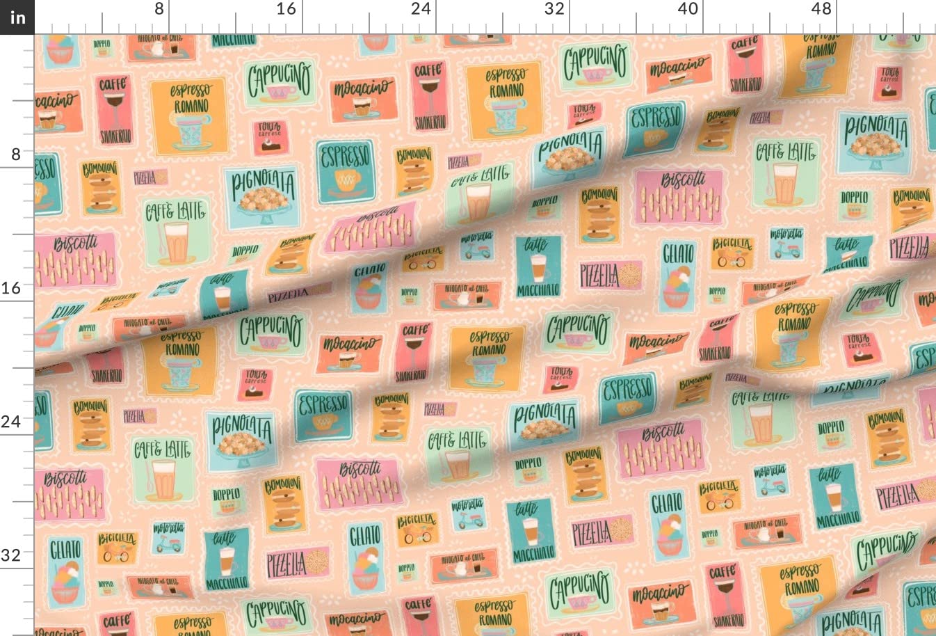 Italian Pastel Cafe Mod Retro Coffee Shop Biscotti Latte Macchiato Printed Minky Fabric by The Yard - Soft Plush Fabric for Sewing Baby Blankets, Quilt Backing, DIY Home Decor & Cozy Throw Pillows - Perfect for Nursery, Bedroom & Coffee Shop Themed Projects
