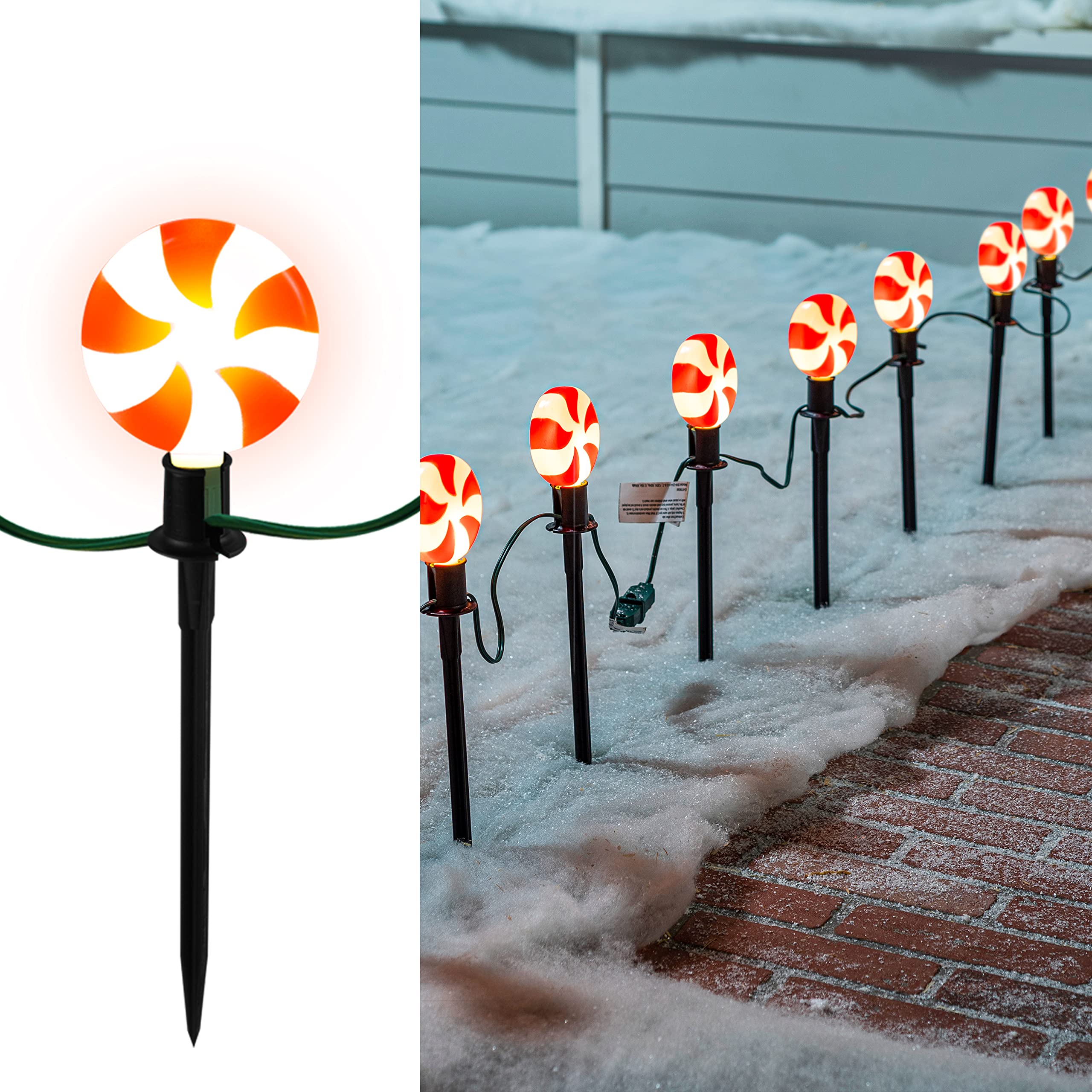 Joiedomi 14-Piece Christmas Lollipop Pathway Lights Outdoor - 14.3 FT Plug-in Peppermint Walkway String Lights with Stakes & Clips for Holiday Yard Decorations | Waterproof, Hangable & Pluggable | Perfect for Driveways, Gardens & Christmas Displays