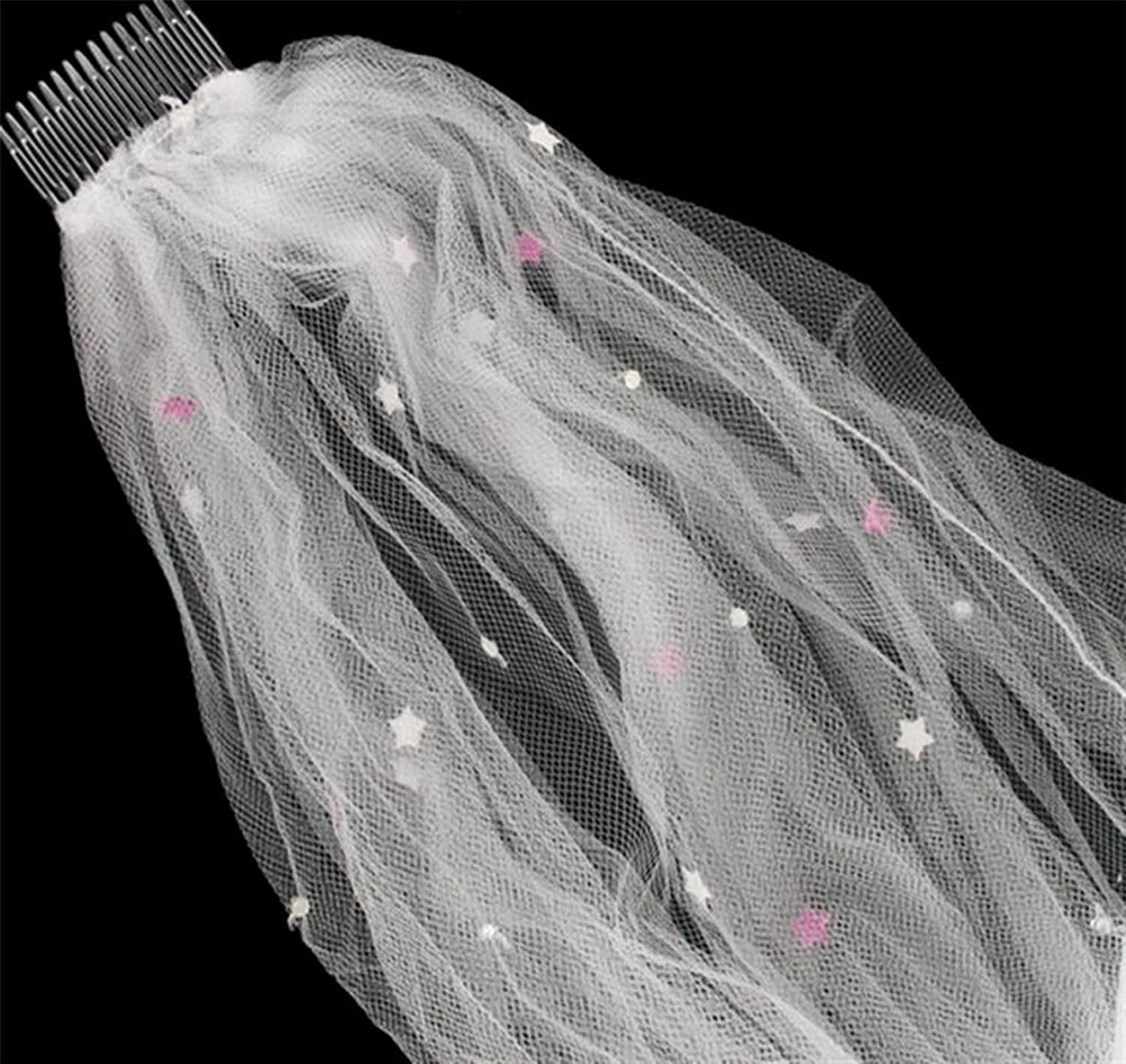 White Short Bridal Veil Comb with Stars - Wedding Veil Hair Accessory for Bride to Be, Hen Night & Bachelorette Party - Perfect for Bridal Showers, Weddings, and Special Occasions