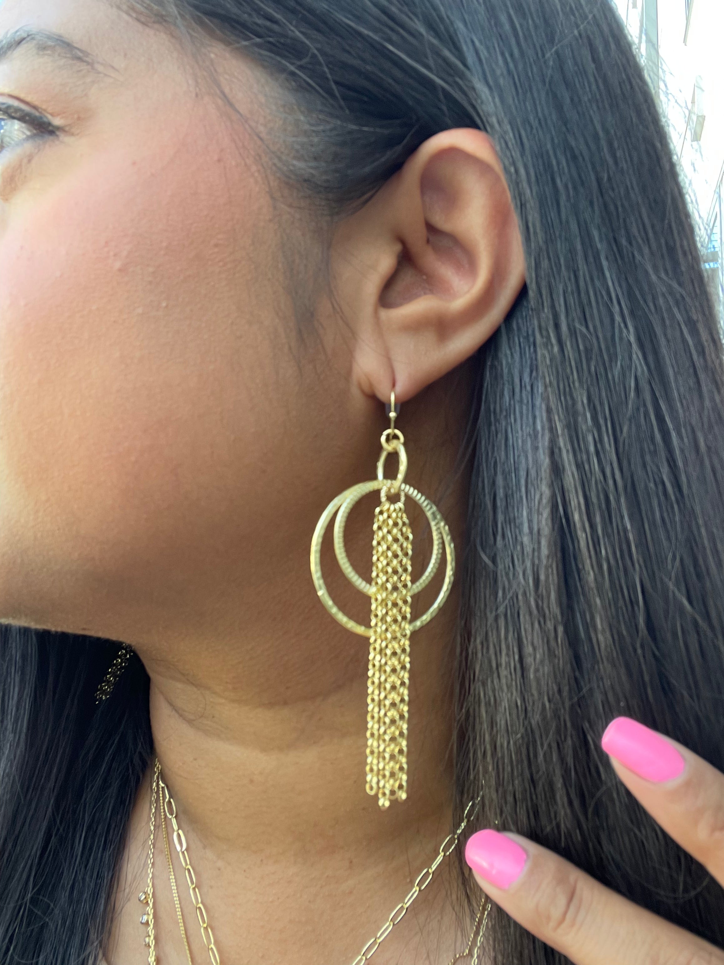 Hammered Multi Hoop Tassel Earrings for Women - Boho Chic Dangle Drop Earrings - Perfect for Parties, Weddings & Everyday Wear
